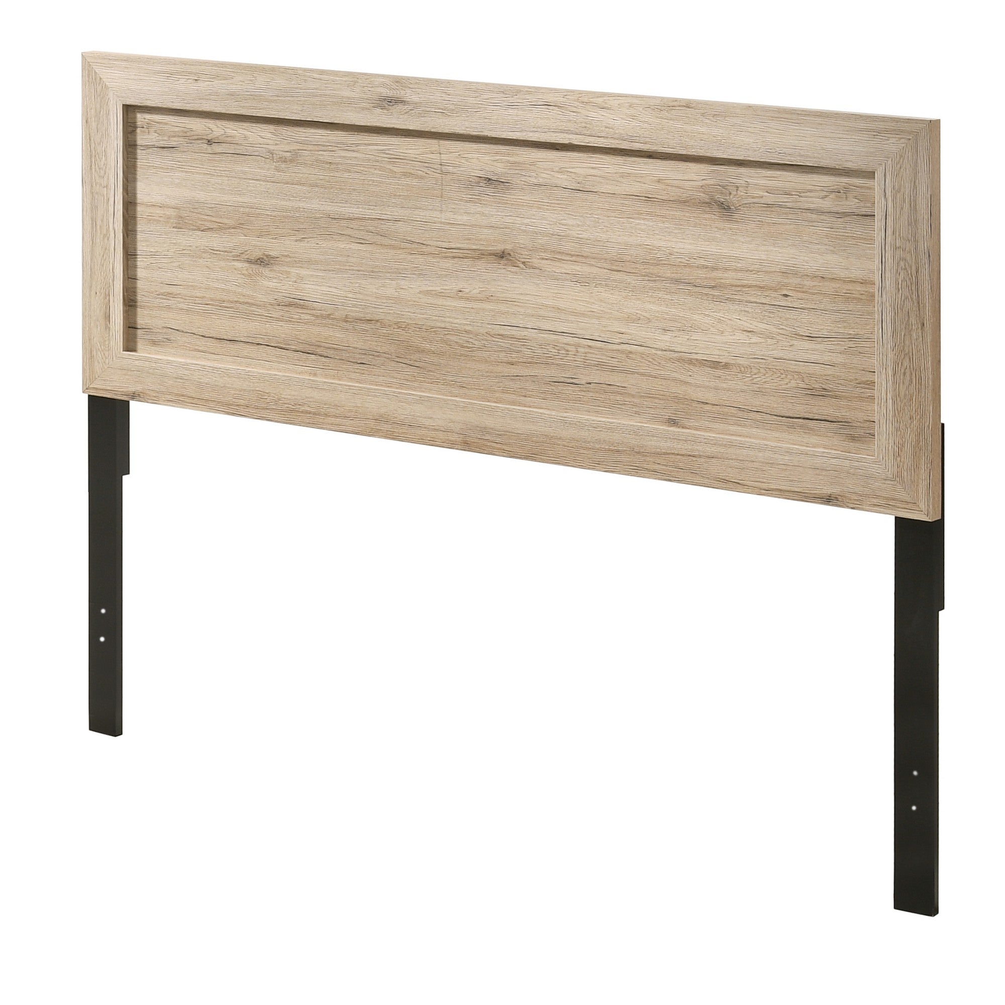 Benjara Wooden Queen Bed with Rectangular Headboard And Rough Hewn Texture, Brown