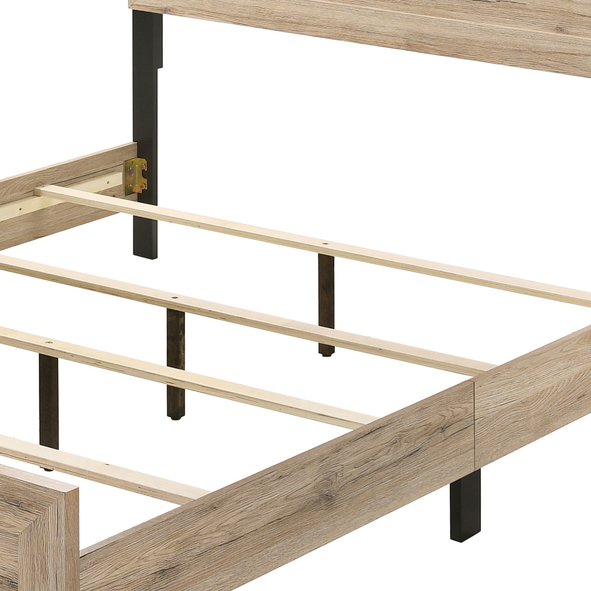 Benjara Wooden Queen Bed with Rectangular Headboard And Rough Hewn Texture, Brown