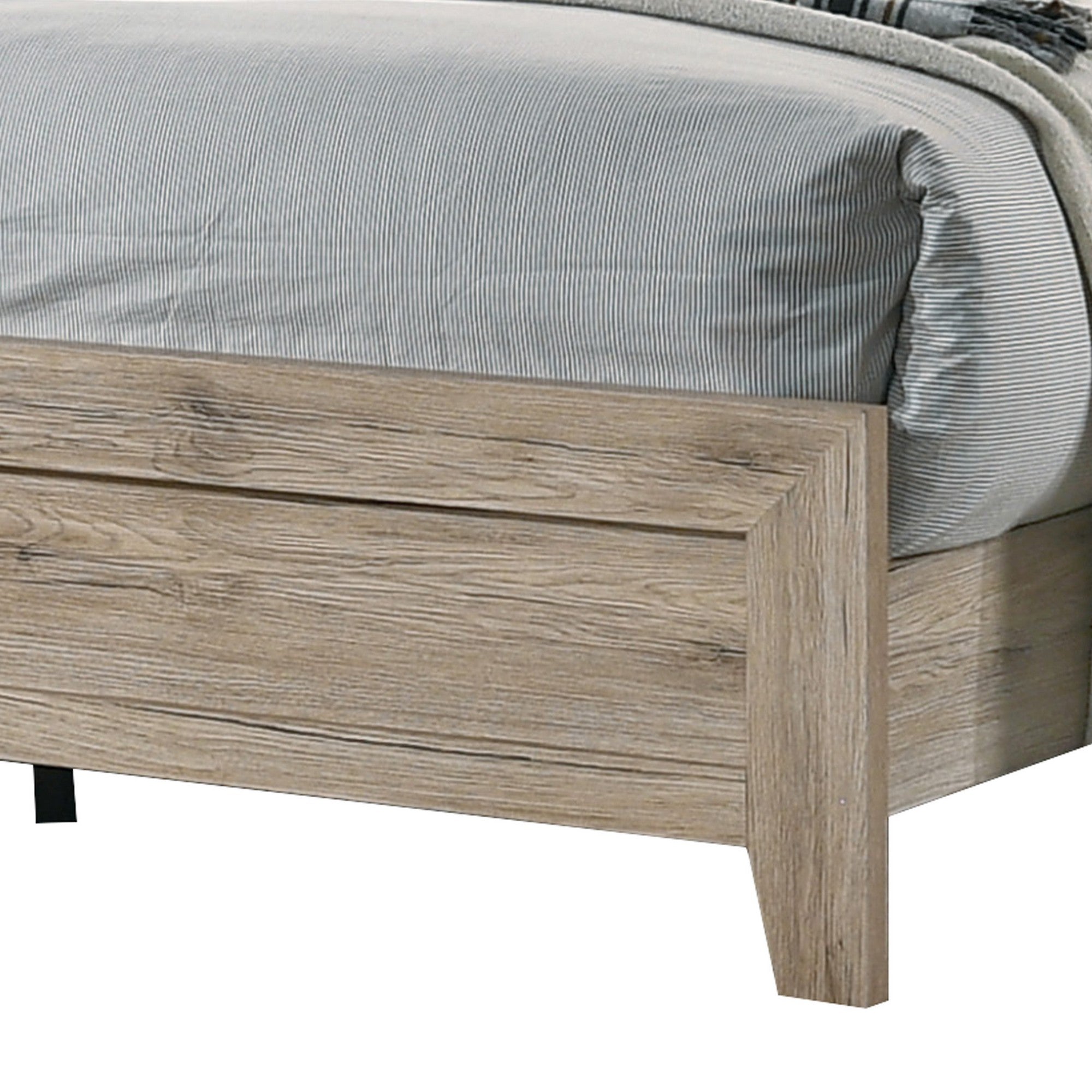 Benjara Wooden Eastern King Bed with Grains And Knots, Natural Brown
