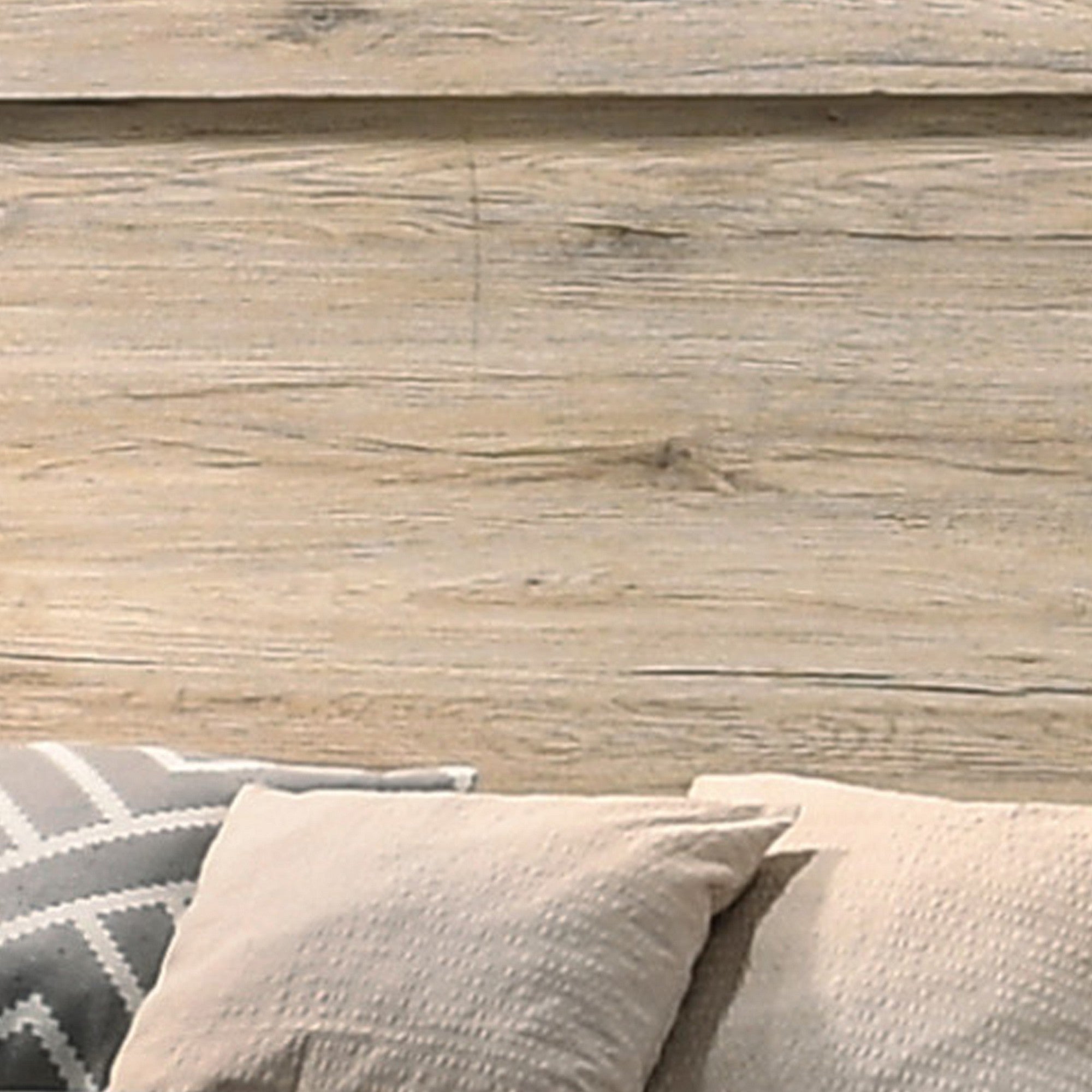 Benjara Wooden Eastern King Bed with Grains And Knots, Natural Brown