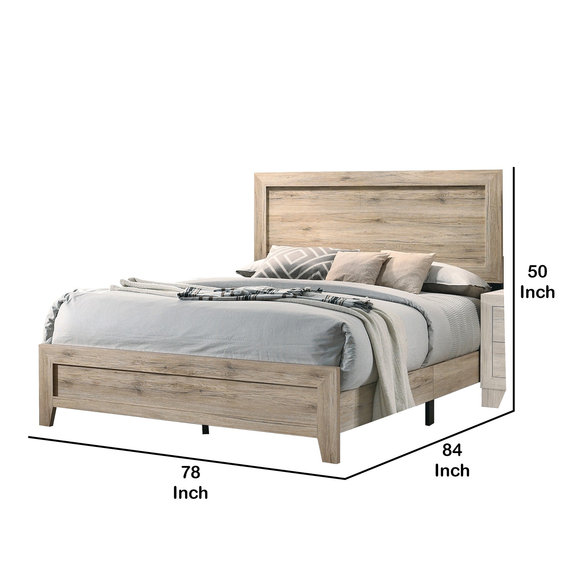 Benjara Wooden Eastern King Bed with Grains And Knots, Natural Brown