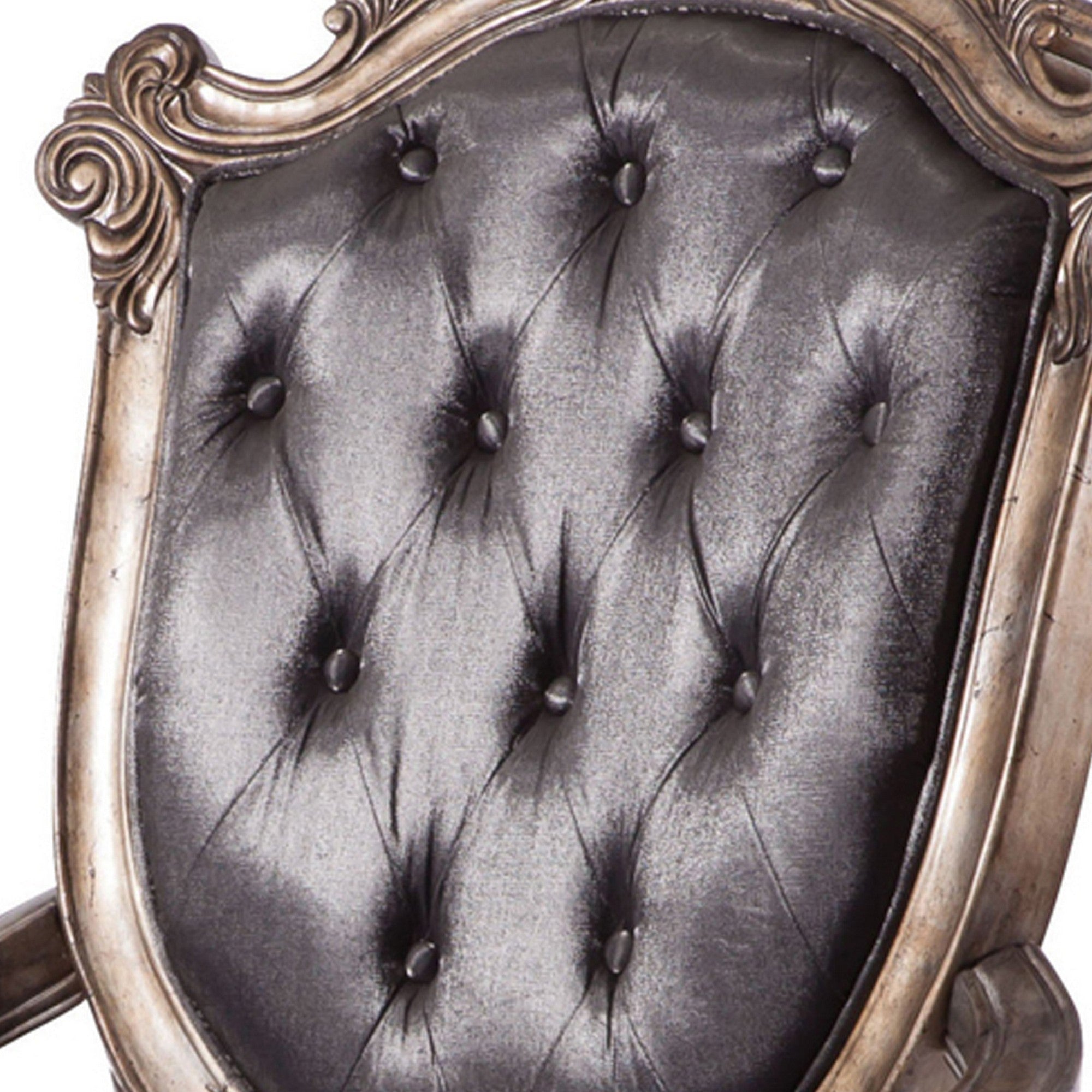 Benjara Wooden Arm Chair with Button Tufted Padded Backrest,Set of 2,Silver And Gray