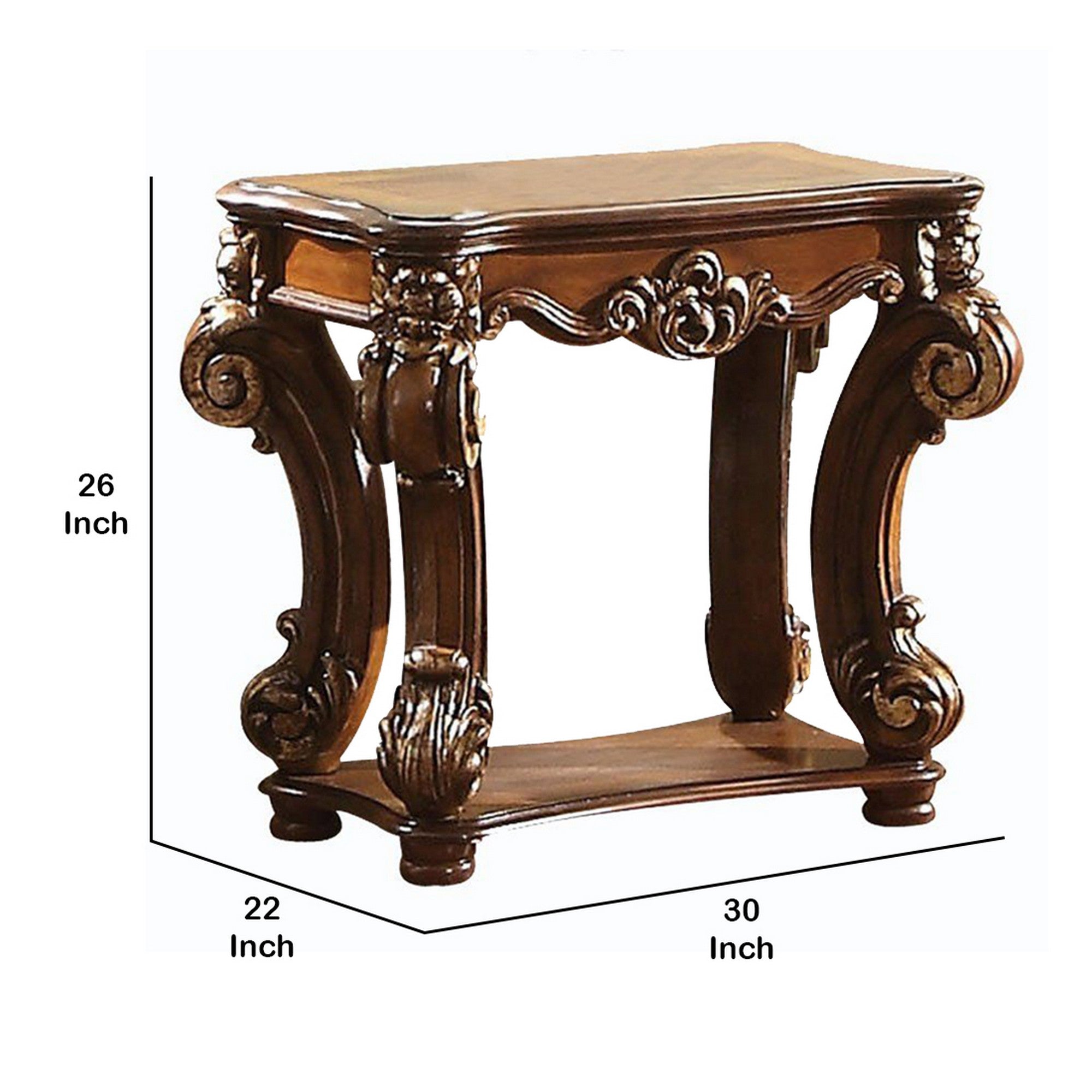 Benjara Royal Designed Wooden Side Table with Intricately Carved Body, Brown