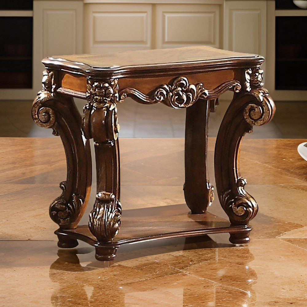 Benjara Royal Designed Wooden Side Table with Intricately Carved Body, Brown