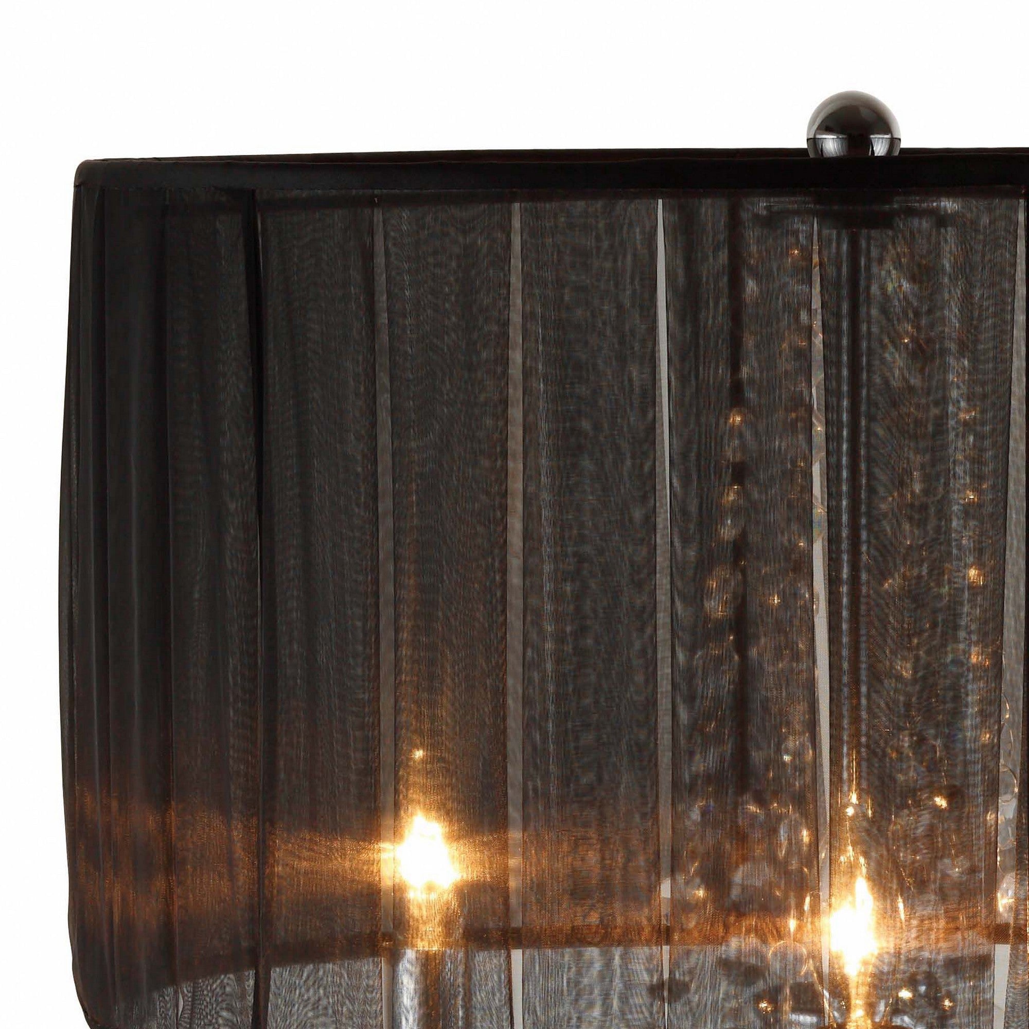 Benjara Metal Chandelier Table Lamp with Crystal Accent, Set of 2,Black And Chrome