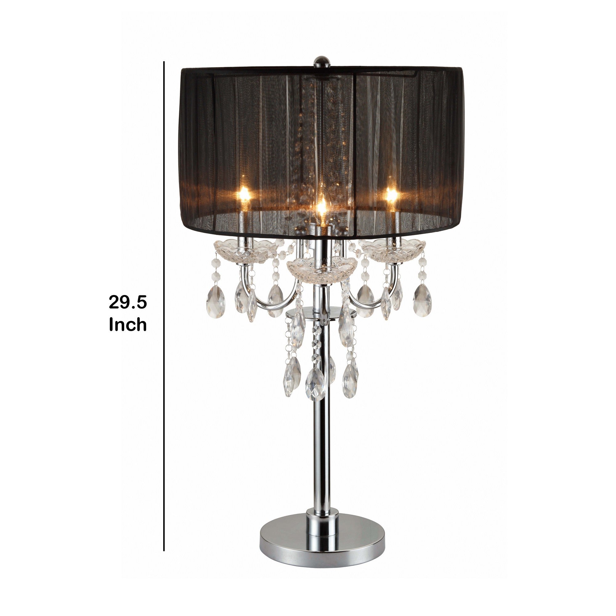 Benjara Metal Chandelier Table Lamp with Crystal Accent, Set of 2,Black And Chrome