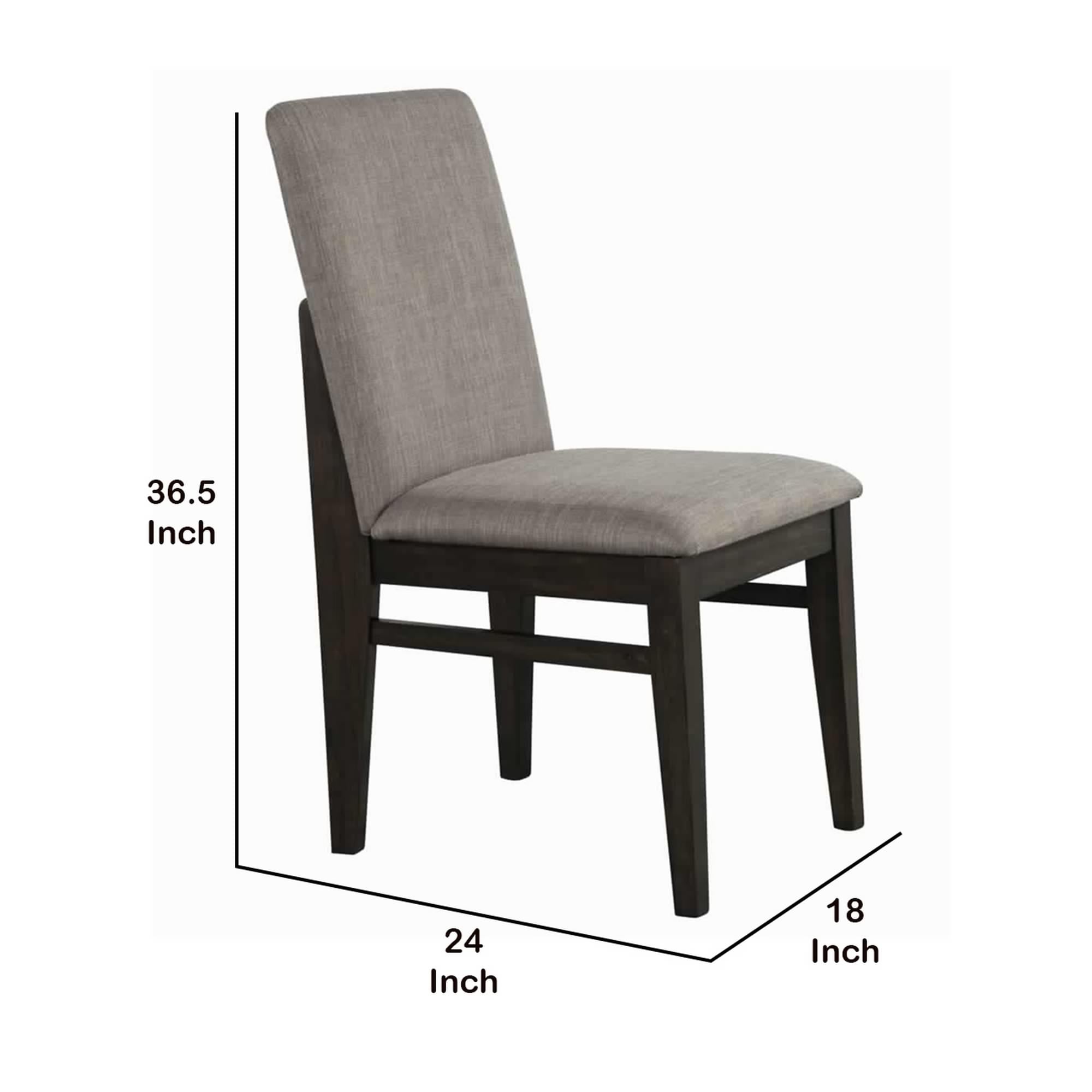 Benjara Fabric Upholstered Side Chair with Tapered Legs, Set of 2, Gray And Brown