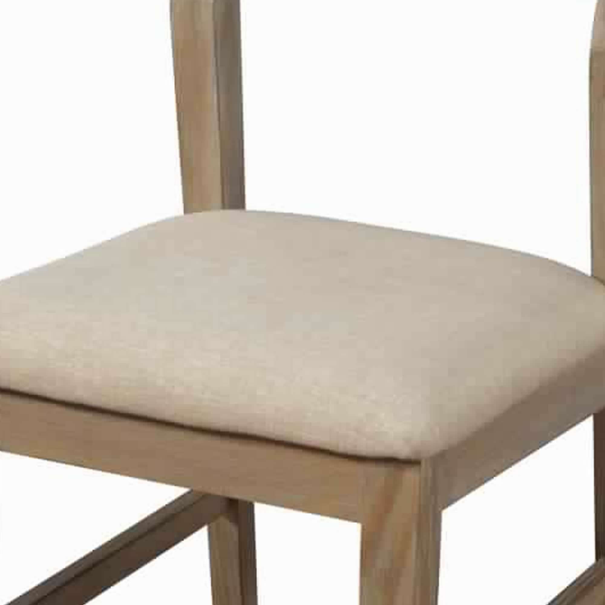 Benjara Fabric Upholstered Side Chair with Slatted Back, Set of 2, Beige And Brown