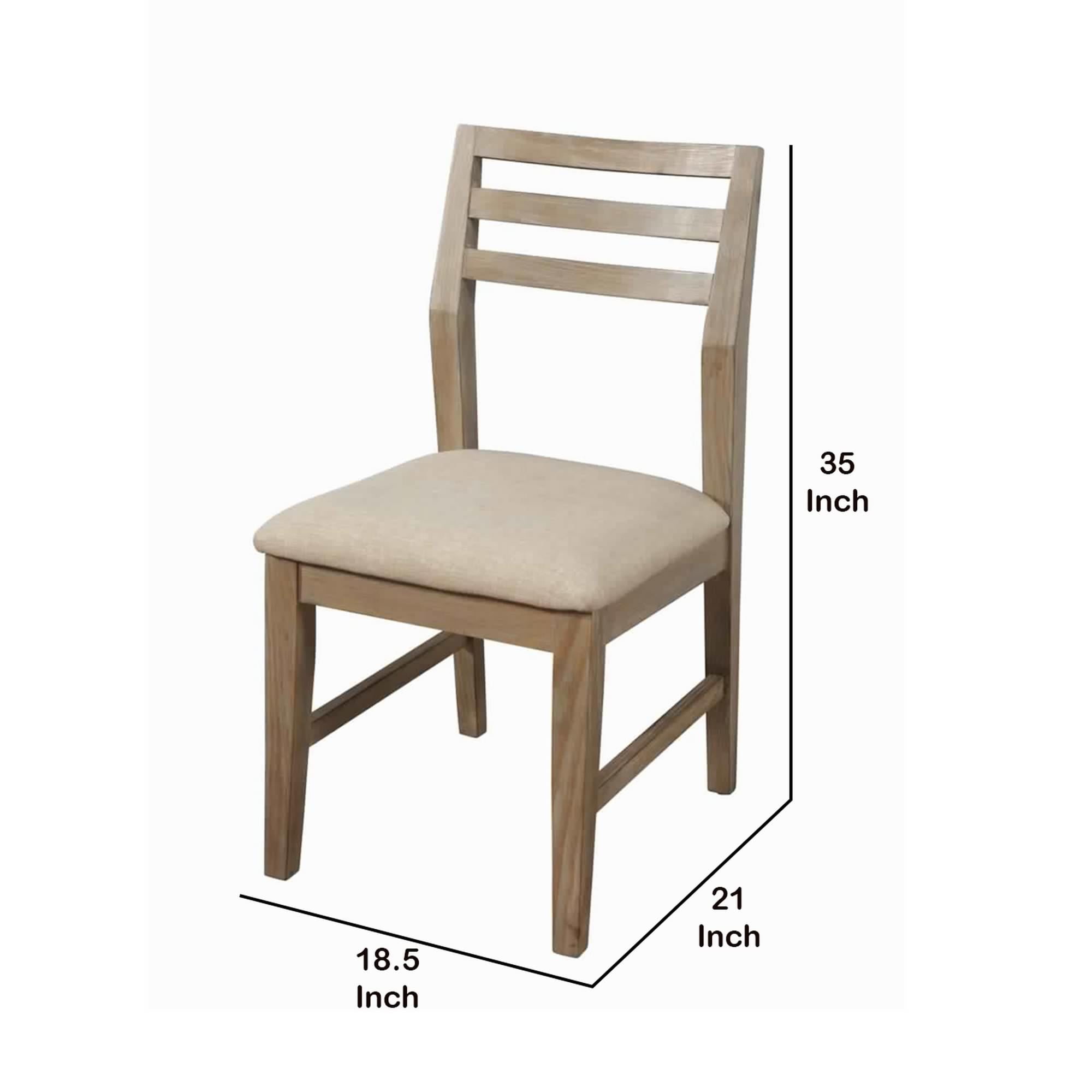 Benjara Fabric Upholstered Side Chair with Slatted Back, Set of 2, Beige And Brown
