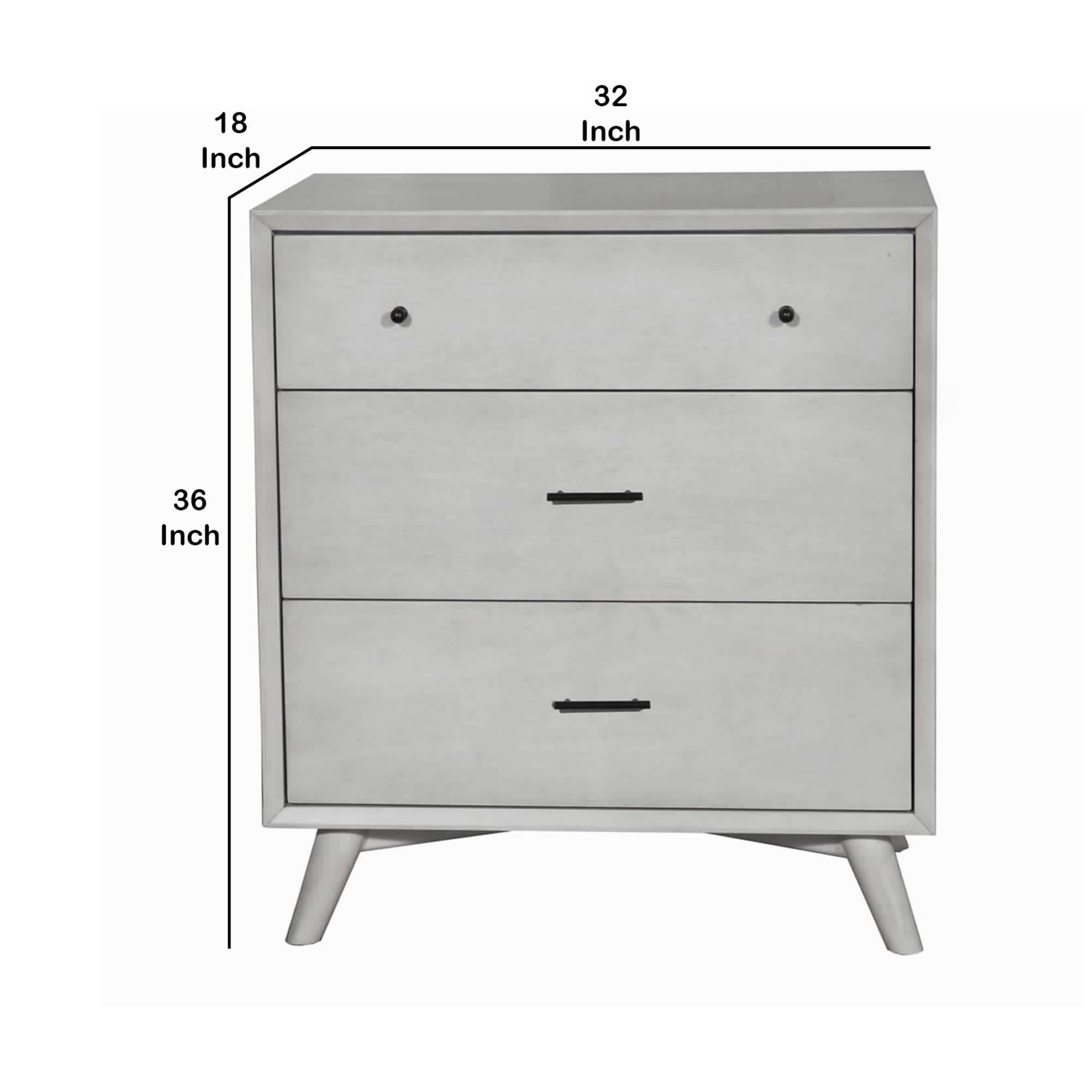 Benjara 3 Drawer Mid Century Modern Wooden Chest with Splayed Legs, Small, Gray