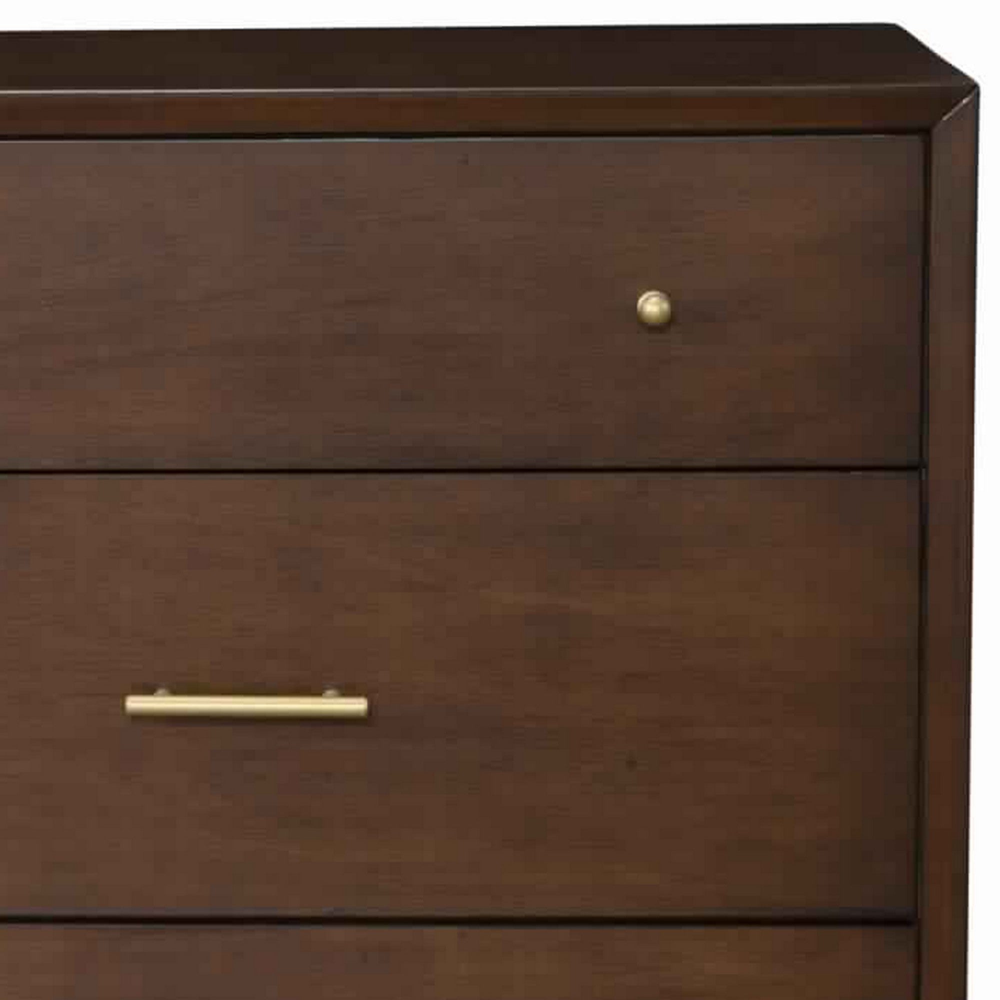 Benjara 3 Drawer Mid Century Modern Wooden Chest with Splayed Legs, Small, Brown