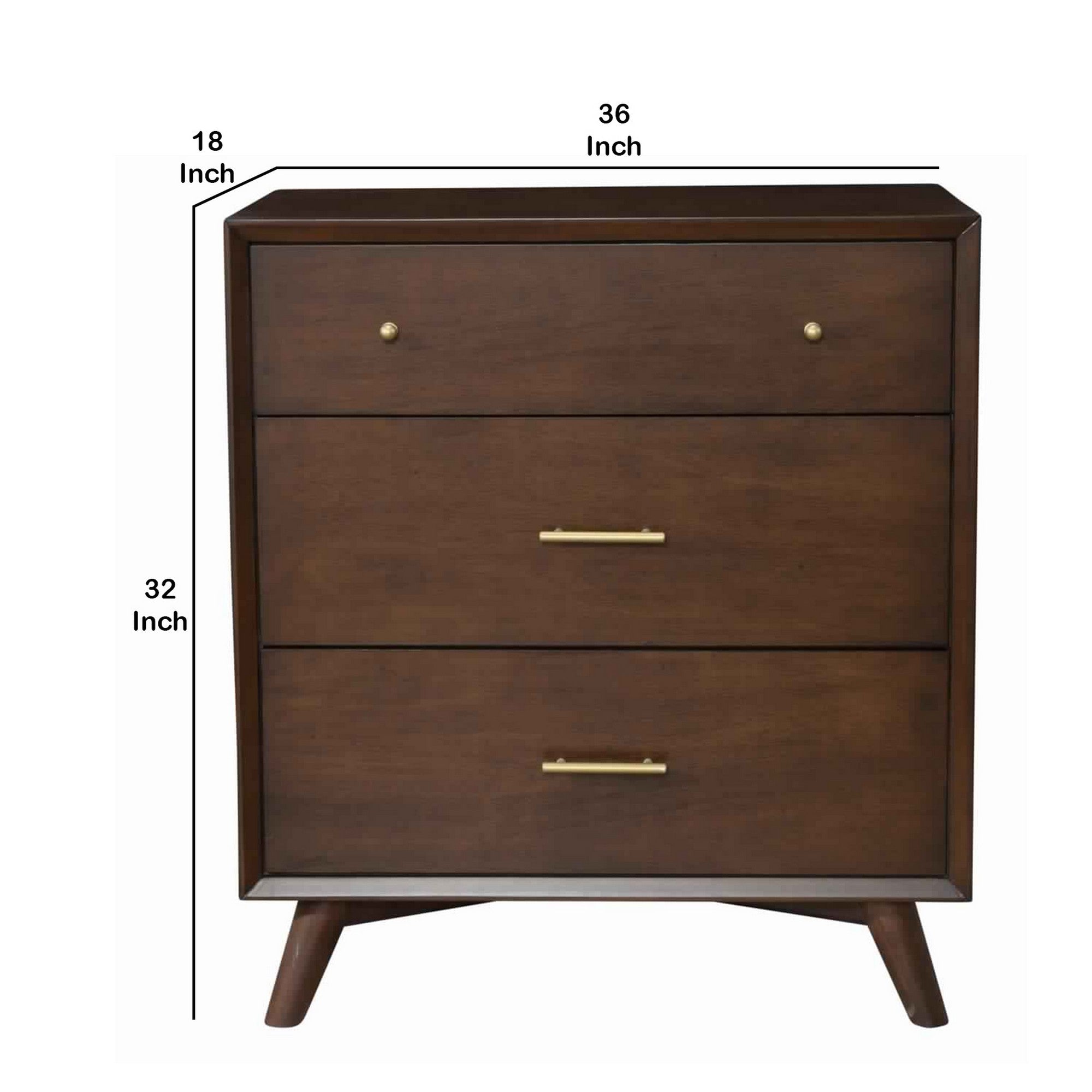 Benjara 3 Drawer Mid Century Modern Wooden Chest with Splayed Legs, Small, Brown