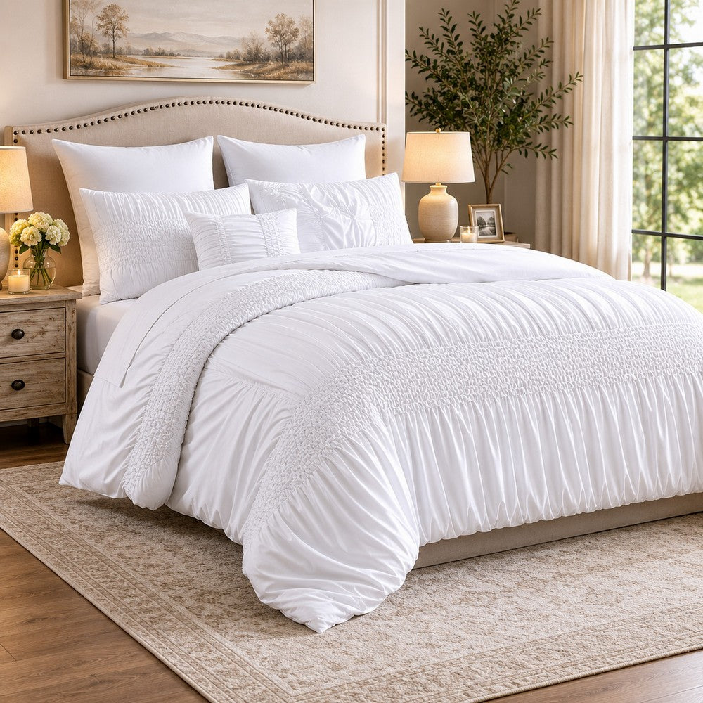 The Urban Port Hamburg 7 Piece King Size Comforter Set with Textured Details The Urban Port, White
