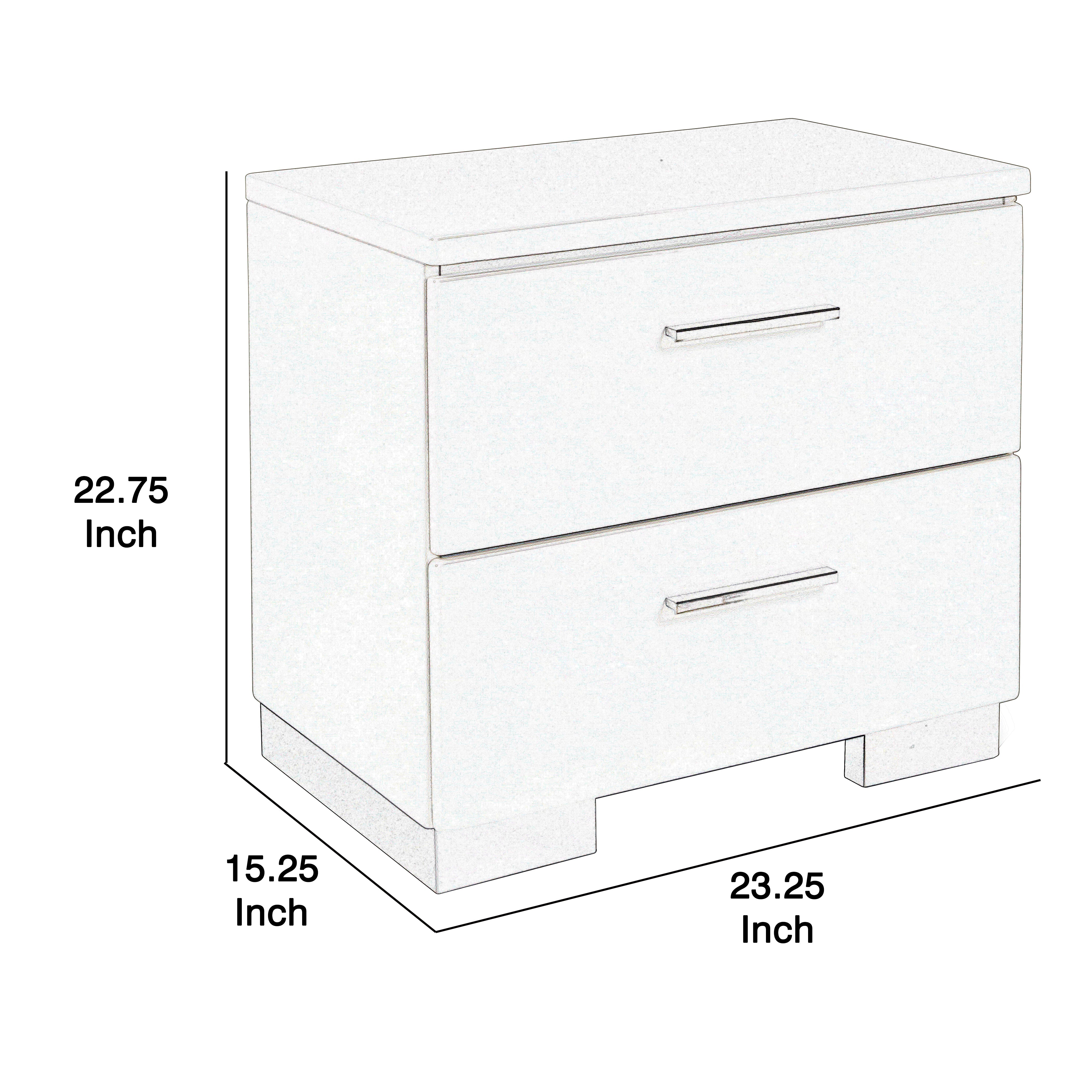 Benjara 2 Drawer Wooden Nightstand with Metal Base And Bar Handles, White