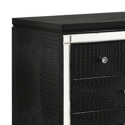 Benjara 3 Drawer Wooden Nightstand with Mirror Accents And Faux Crystal Pulls,Black
