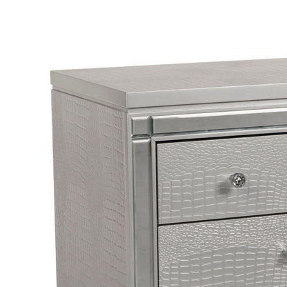 Benjara 3 Drawer Wooden Nightstand with Mirror Accents And Faux Crystal Pulls, Gray