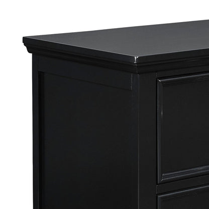 Benjara Umi 2 Drawer Wooden nightstand with Tapered Legs And Metal Rings, Black