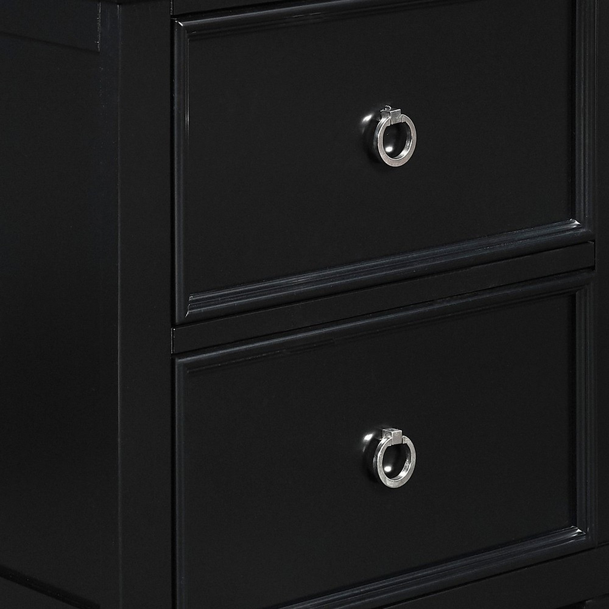 Benjara Umi 2 Drawer Wooden nightstand with Tapered Legs And Metal Rings, Black