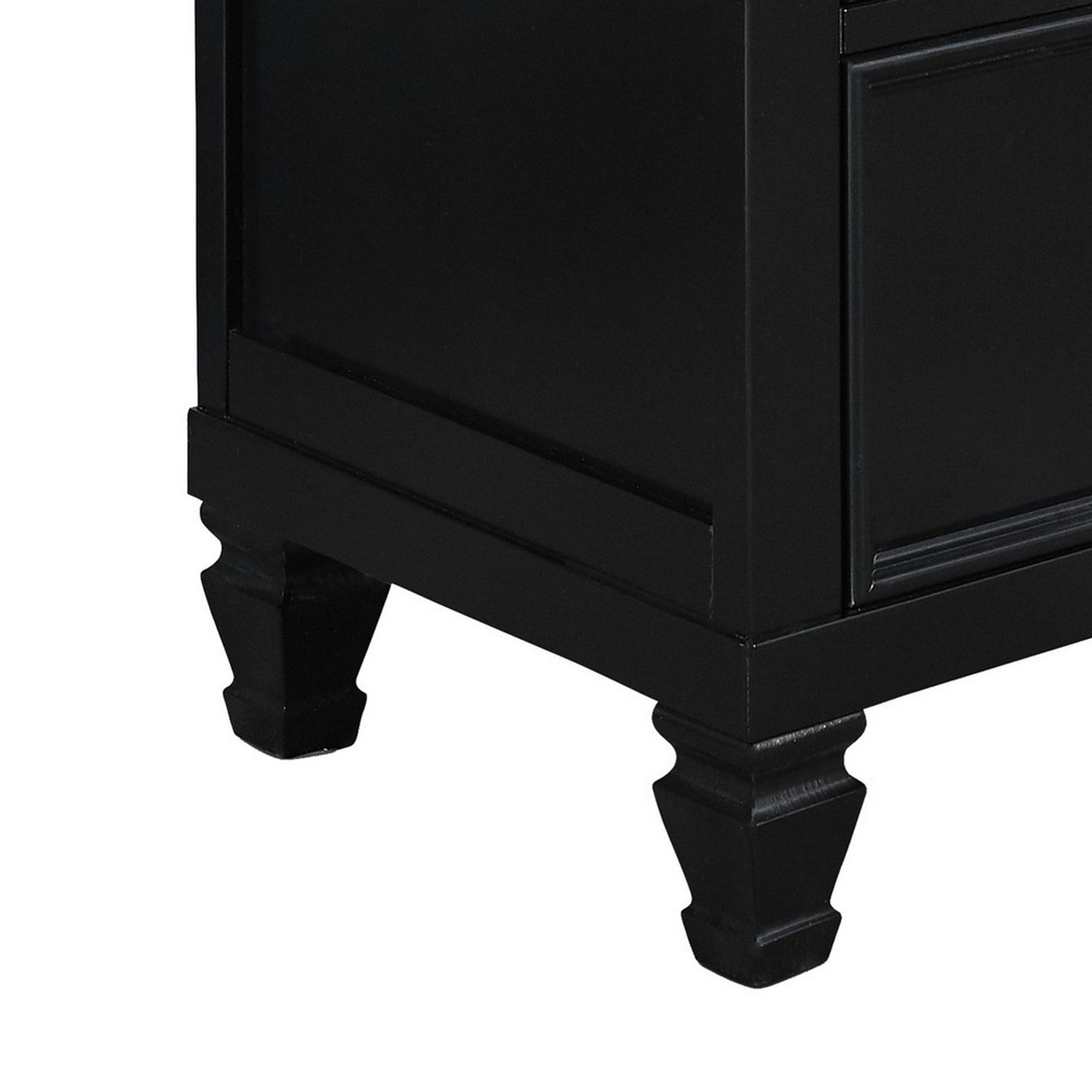 Benjara Umi 2 Drawer Wooden nightstand with Tapered Legs And Metal Rings, Black