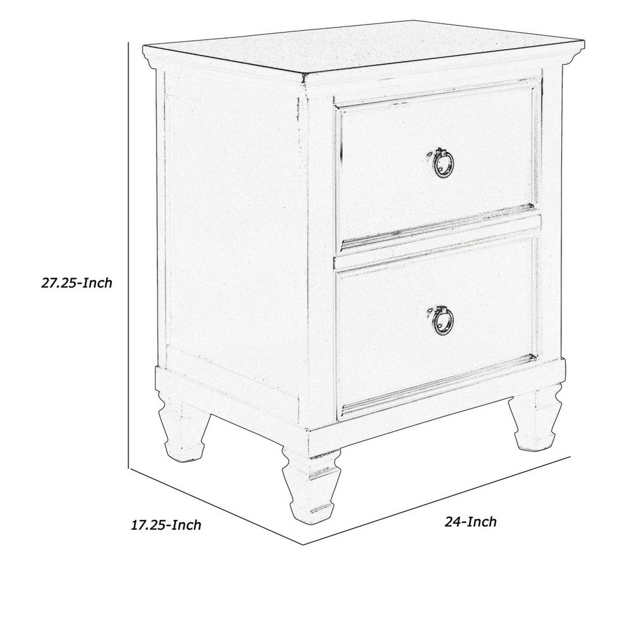 Benjara Umi 2 Drawer Wooden nightstand with Tapered Legs And Metal Rings, Black