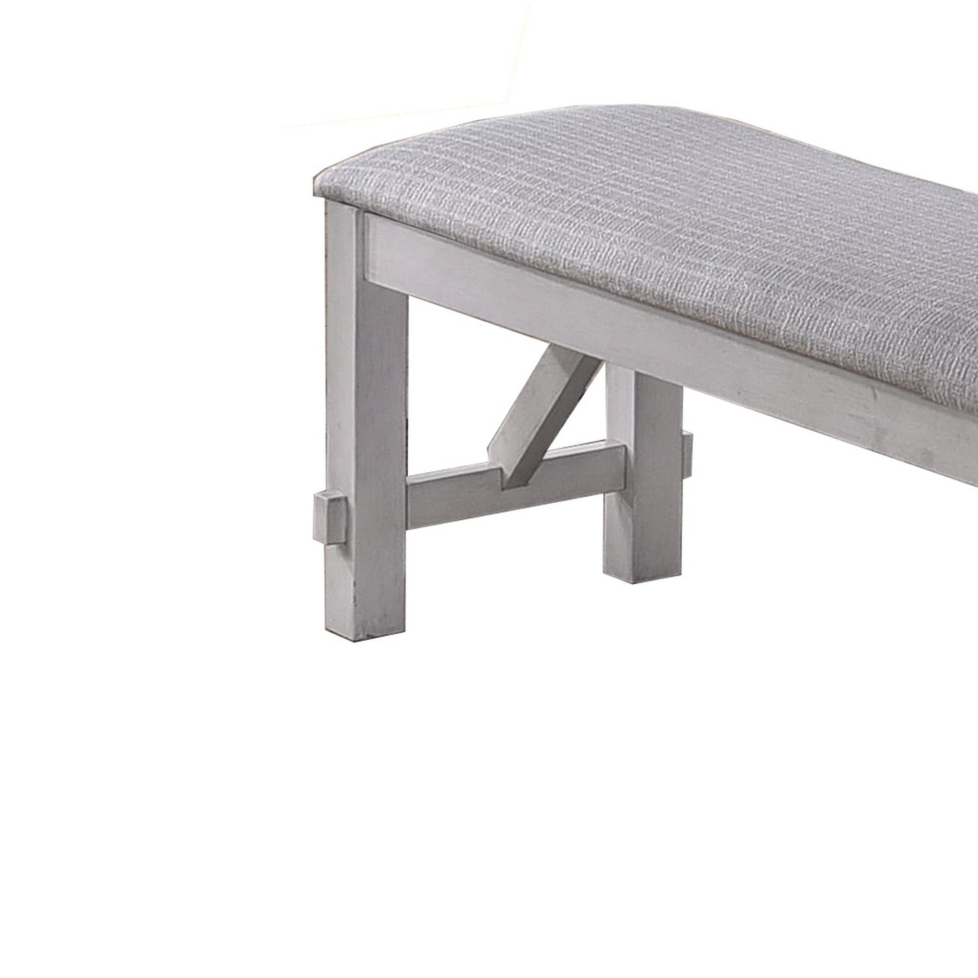 Benjara Fabric Upholstered Wooden Bench with Braces, Gray