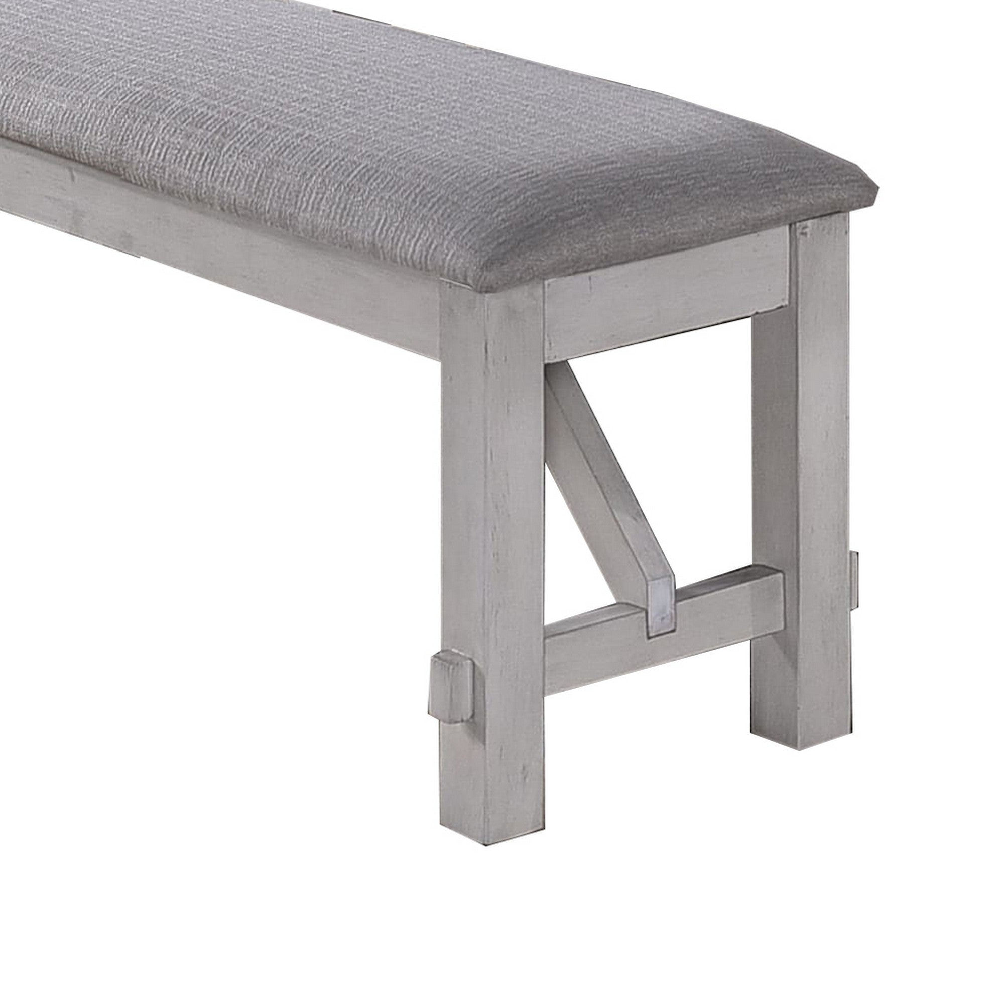 Benjara Fabric Upholstered Wooden Bench with Braces, Gray