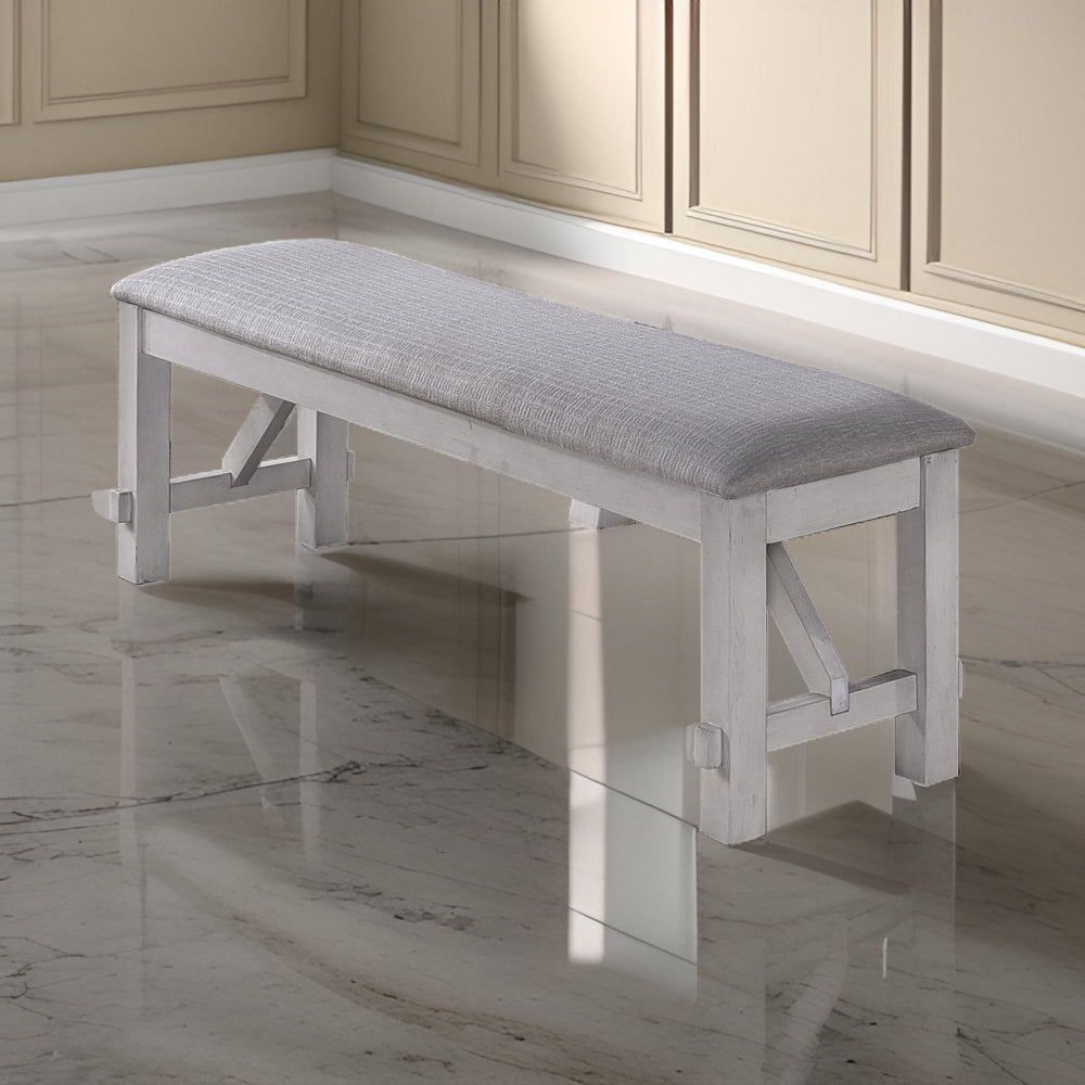 Benjara Fabric Upholstered Wooden Bench with Braces, Gray