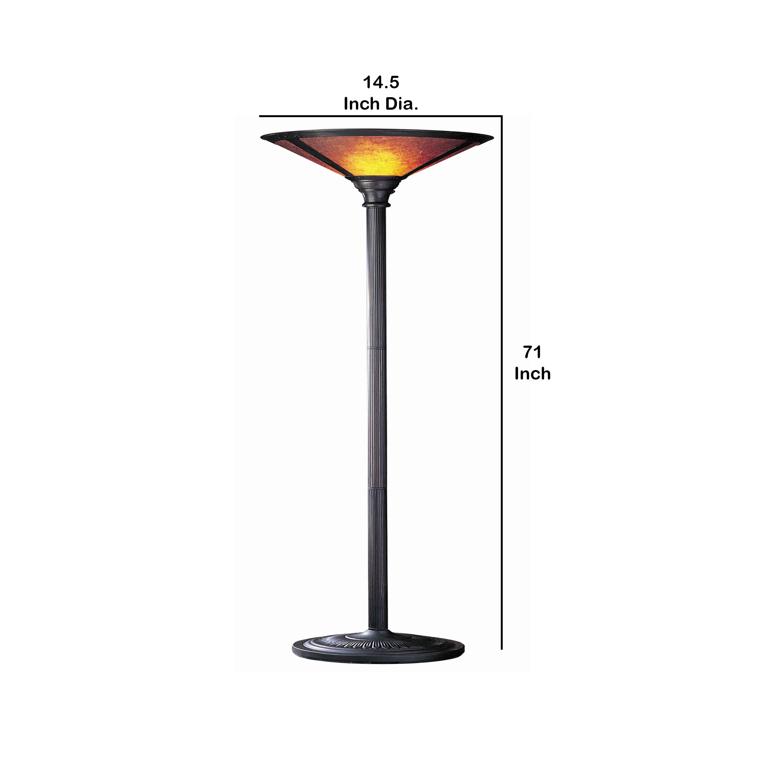 Benjara 3 Way Metal Body Torchiere Lamp With Conical Mica Shade, Bronze
