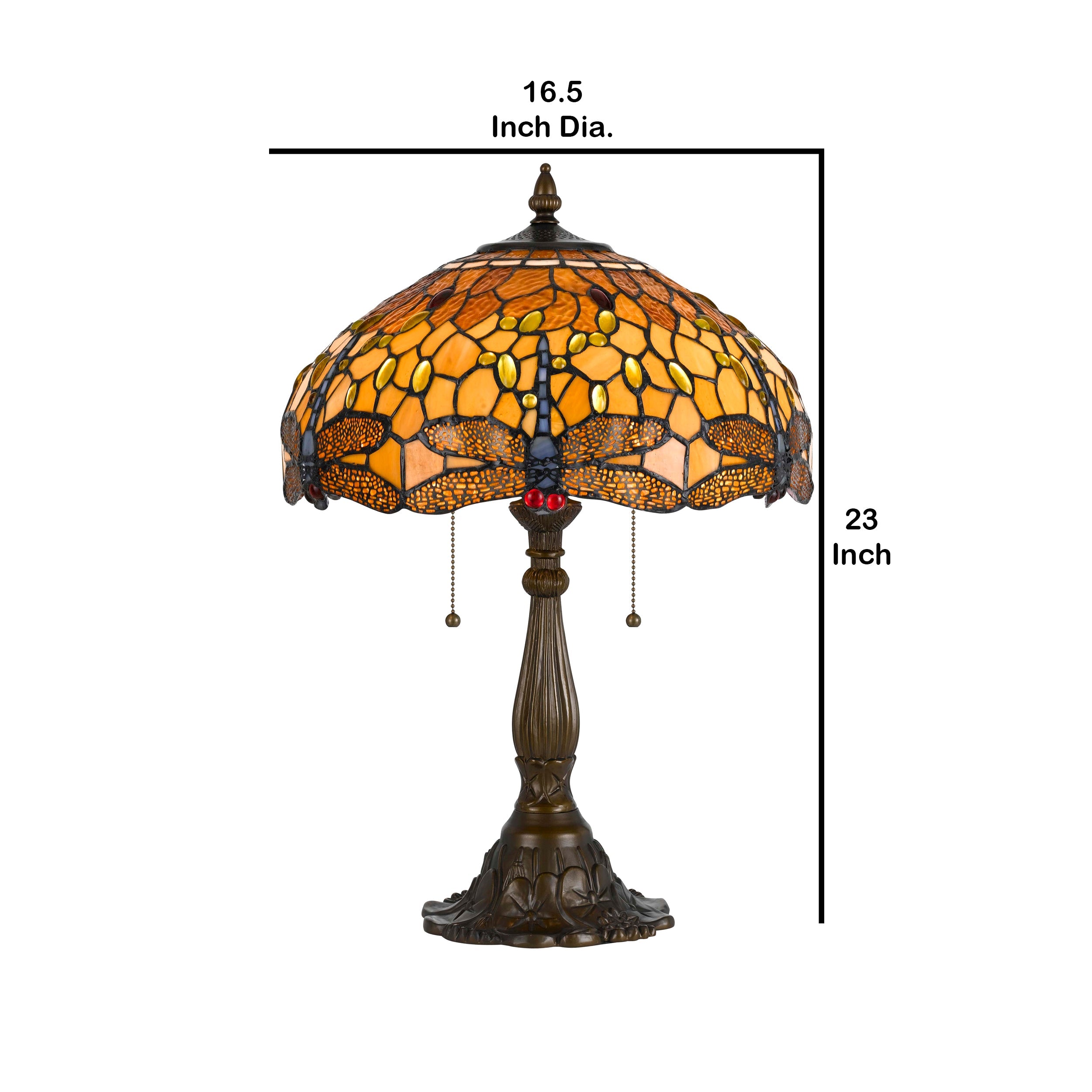 Benjara 2 Bulb Tiffany Table Lamp With Dragonfly Design Shade, Multicolor