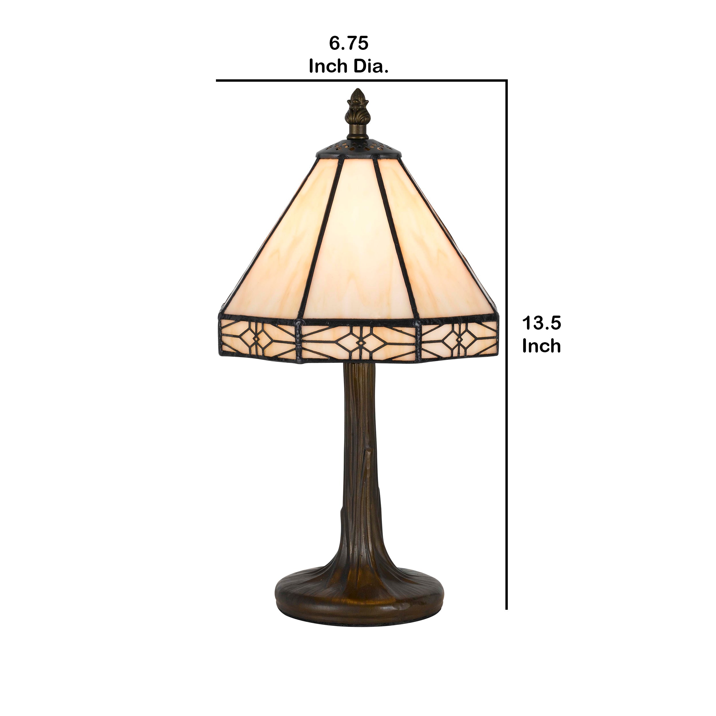 Benjara Tree Like Metal Body Tiffany Table Lamp With Conical Shade,Beige And Bronze