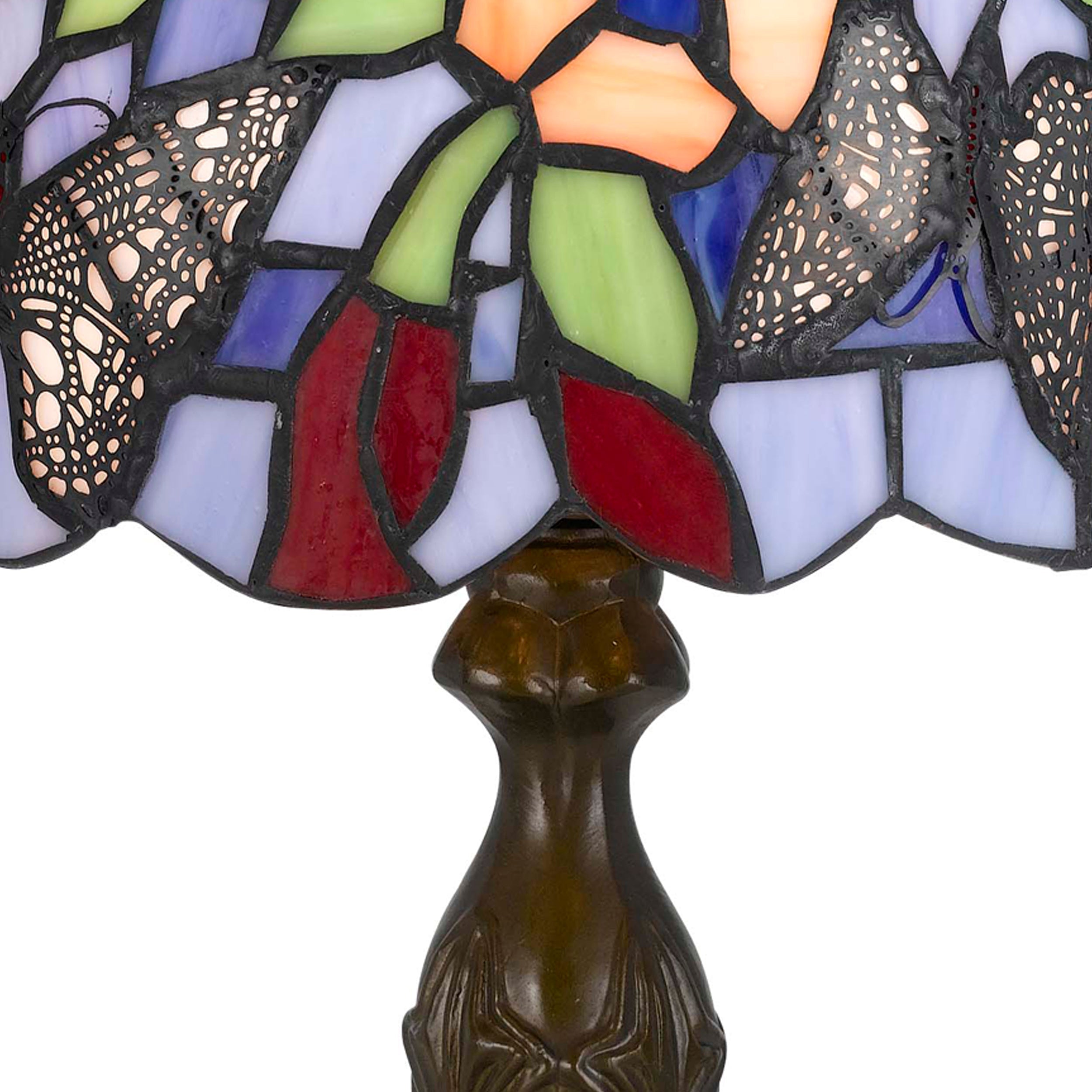 Benjara Metal Body Tiffany Table Lamp With Butterfly Design Shade, Multicolor