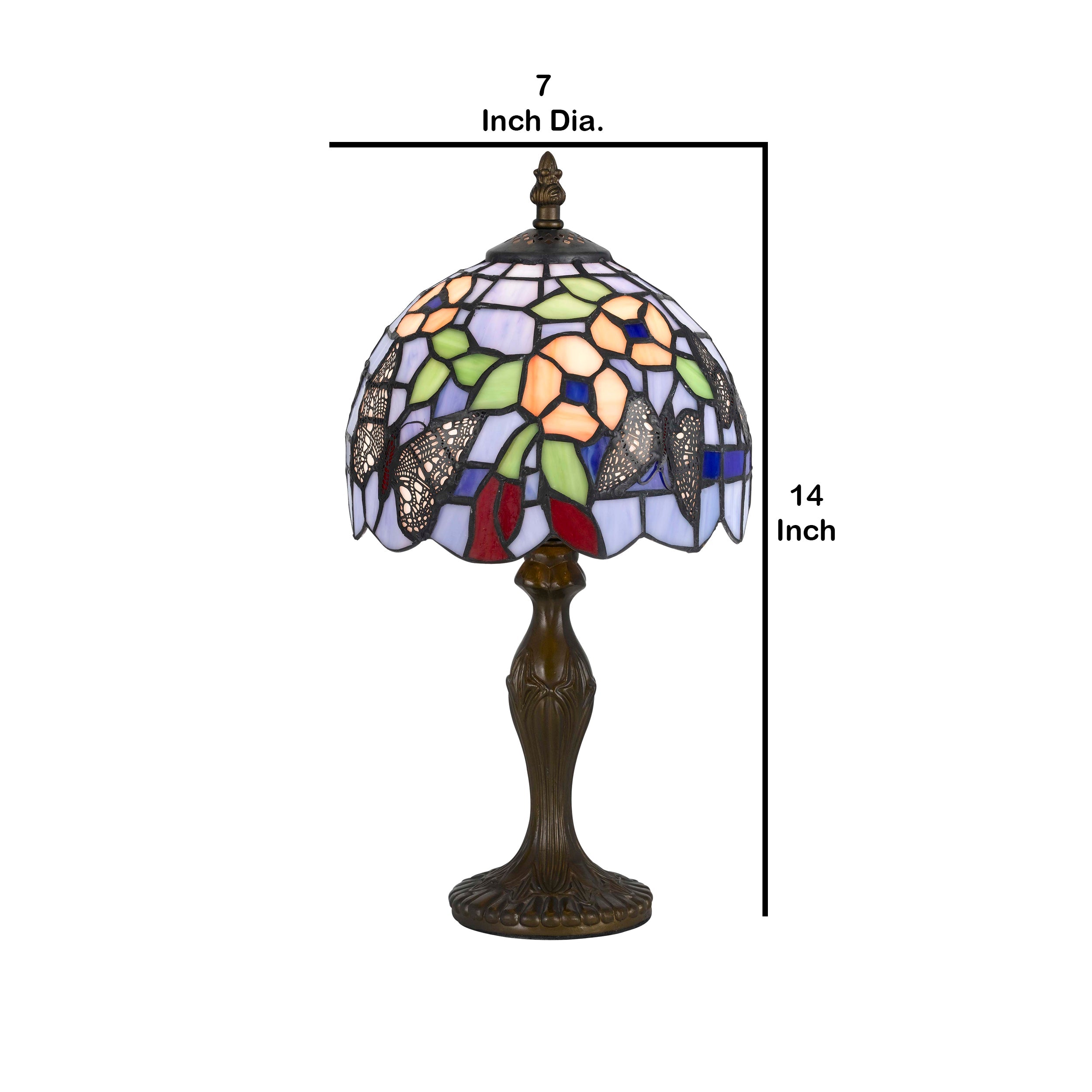 Benjara Metal Body Tiffany Table Lamp With Butterfly Design Shade, Multicolor