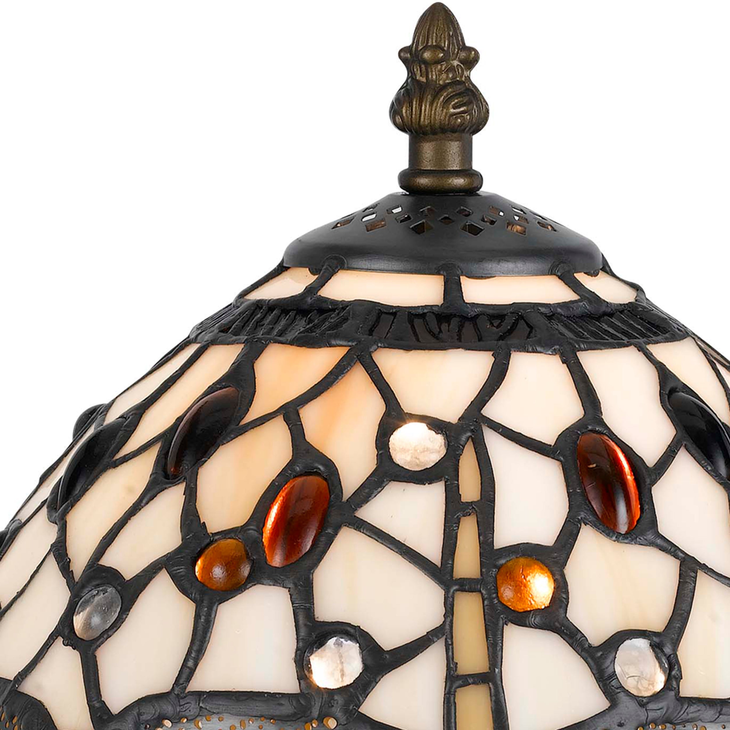 Benjara Metal Body Tiffany Table Lamp With Dragonfly Design Shade, Multicolor