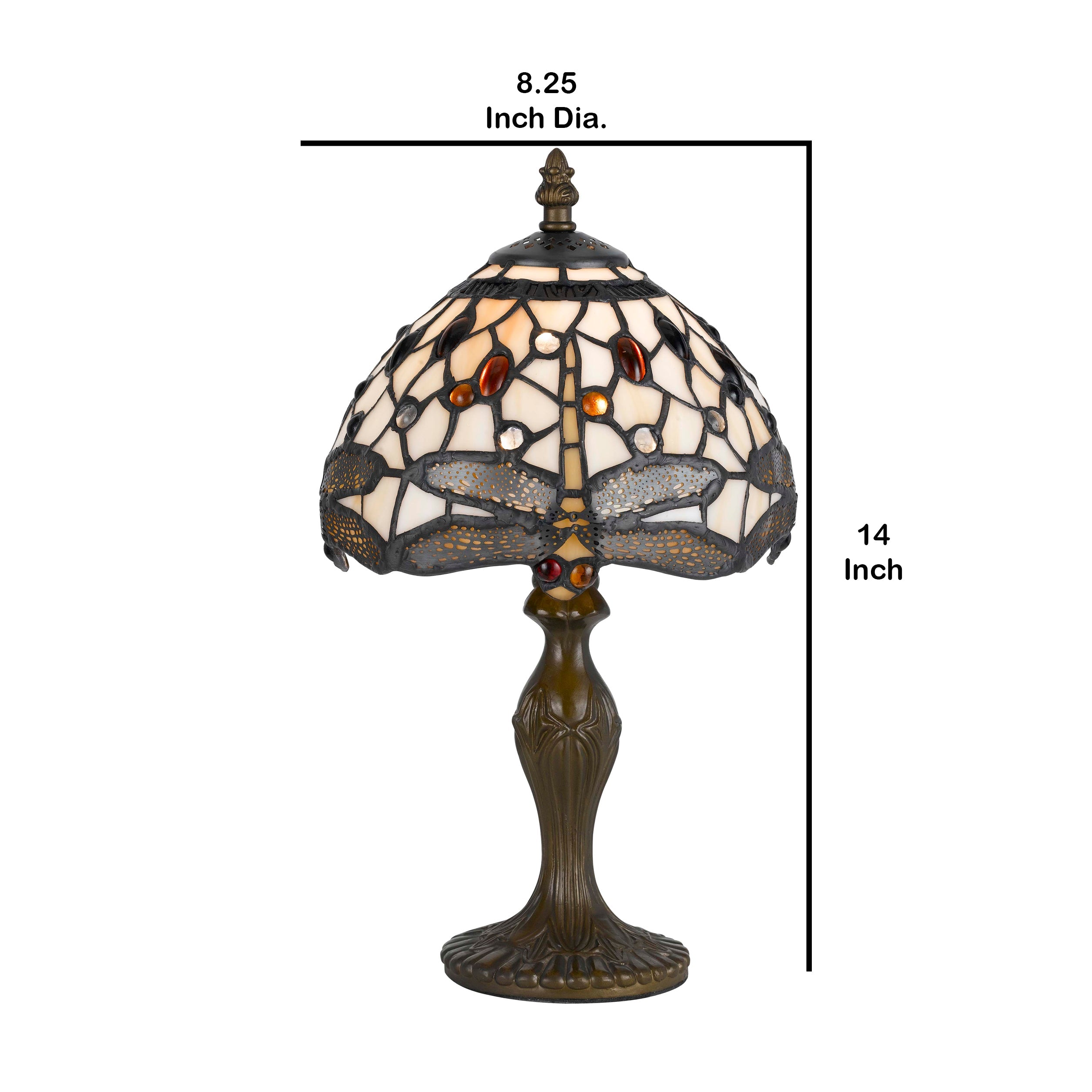 Benjara Metal Body Tiffany Table Lamp With Dragonfly Design Shade, Multicolor
