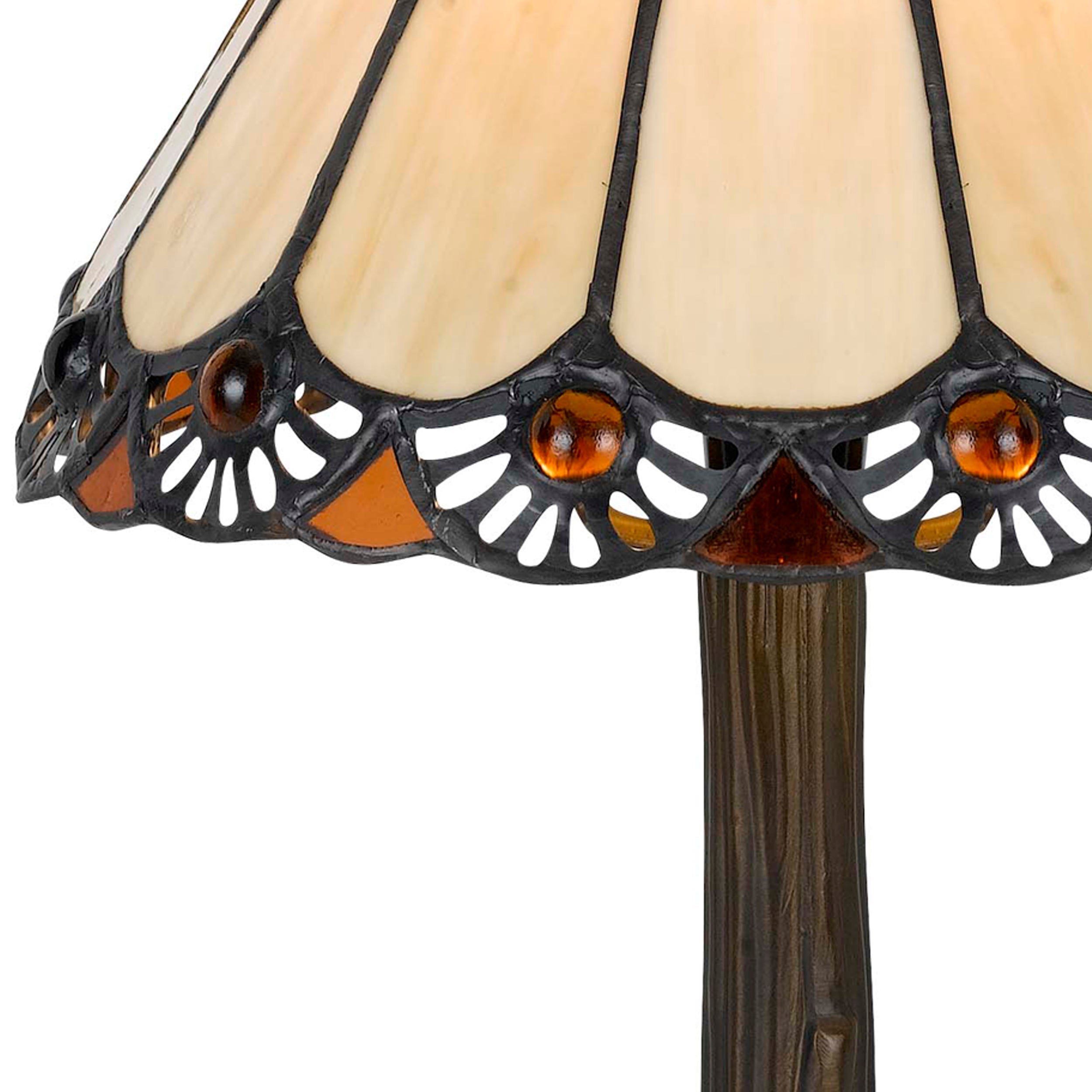 Benjara Tree Like Metal Body Tiffany Table Lamp With Conical Shade,Bronze And Beige