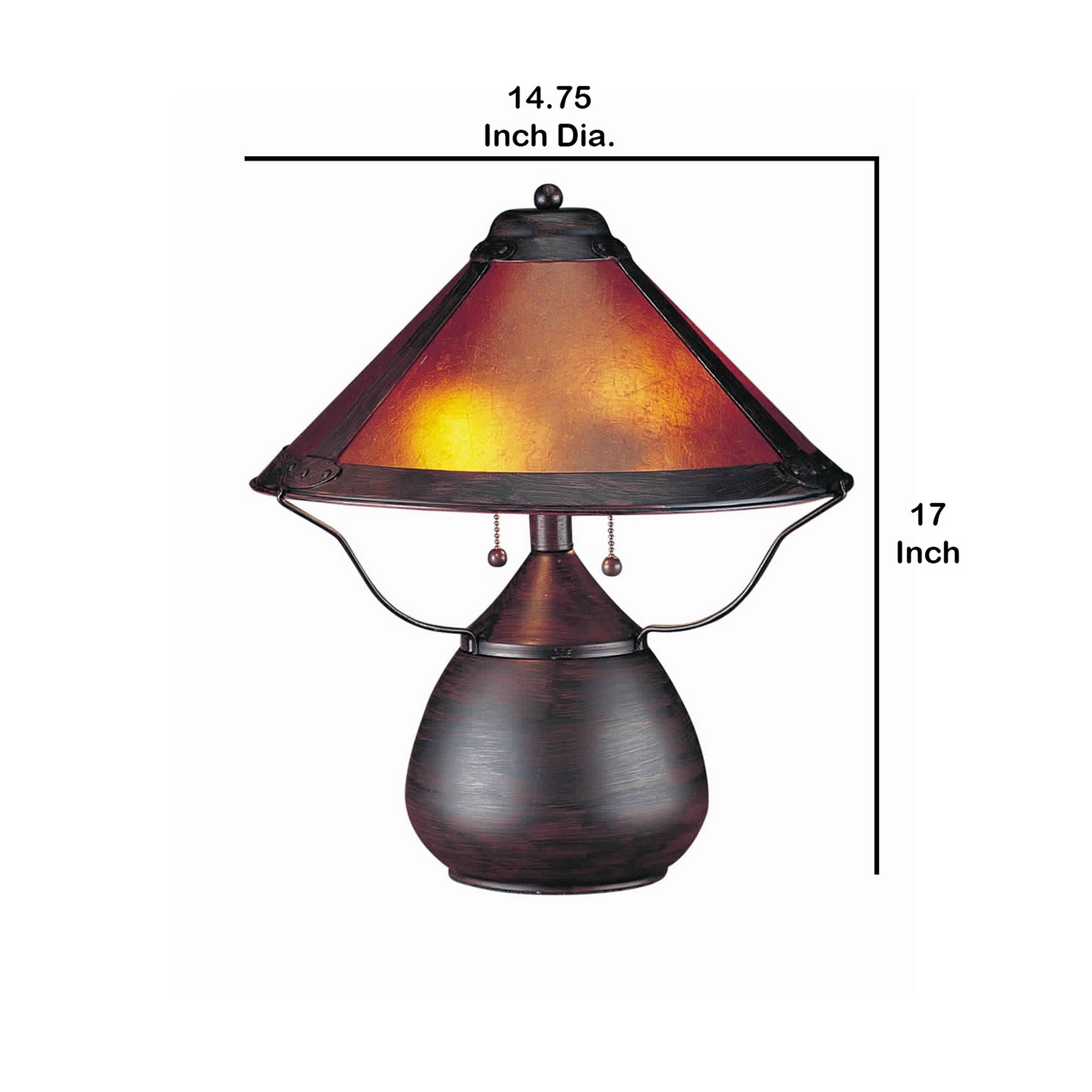 Benjara Pot Bellied Metal Body Table Lamp With Conical Mica Shade, Bronze