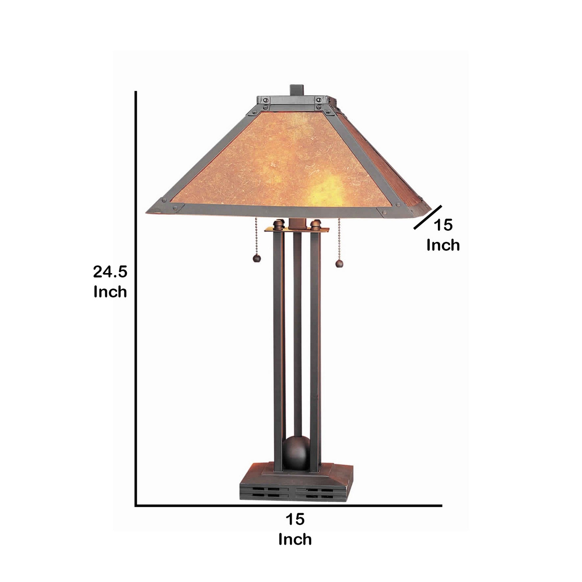 Benjara Ball Inlay Metal Body Table Lamp With Square Mica Shade, Bronze