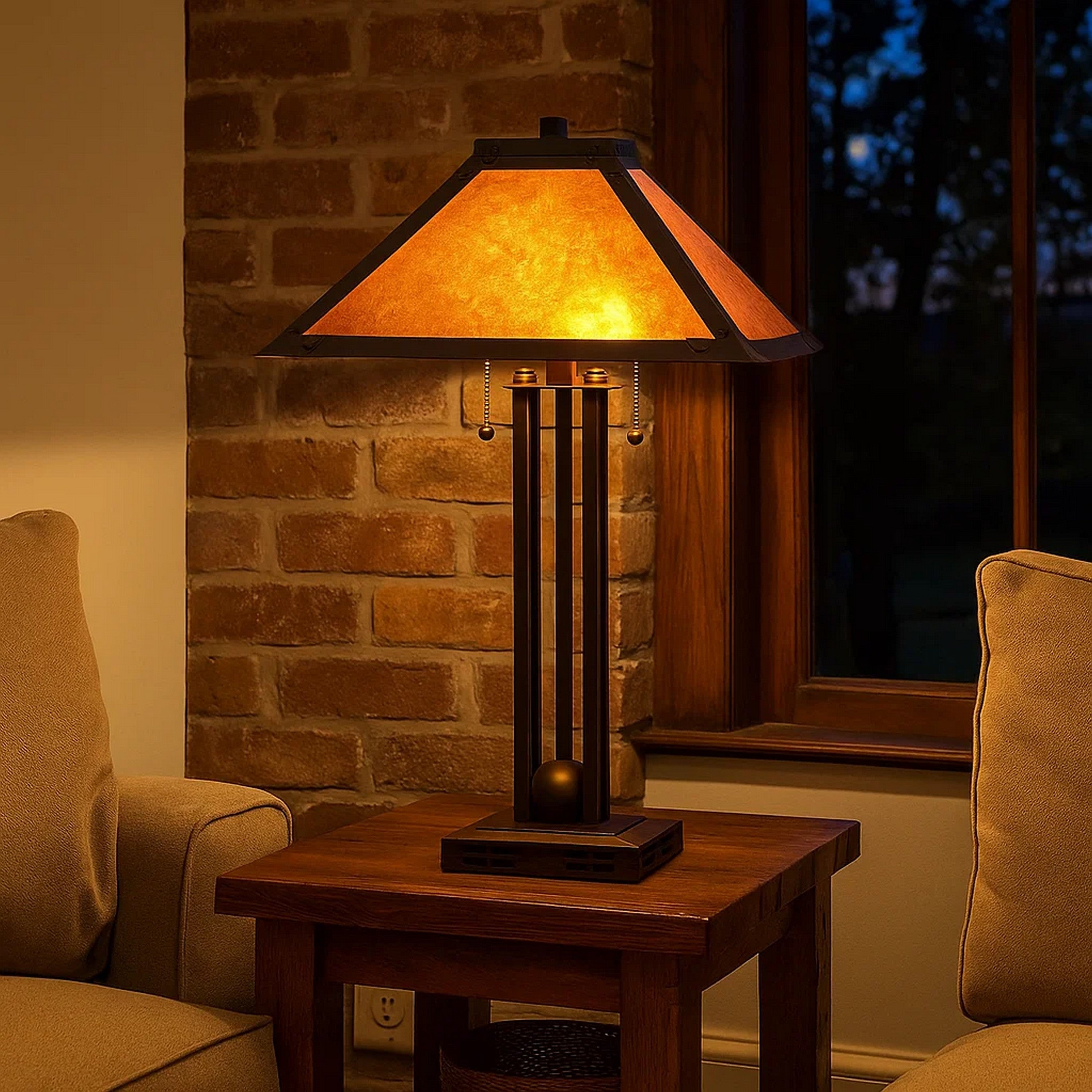 Benjara Ball Inlay Metal Body Table Lamp With Square Mica Shade, Bronze