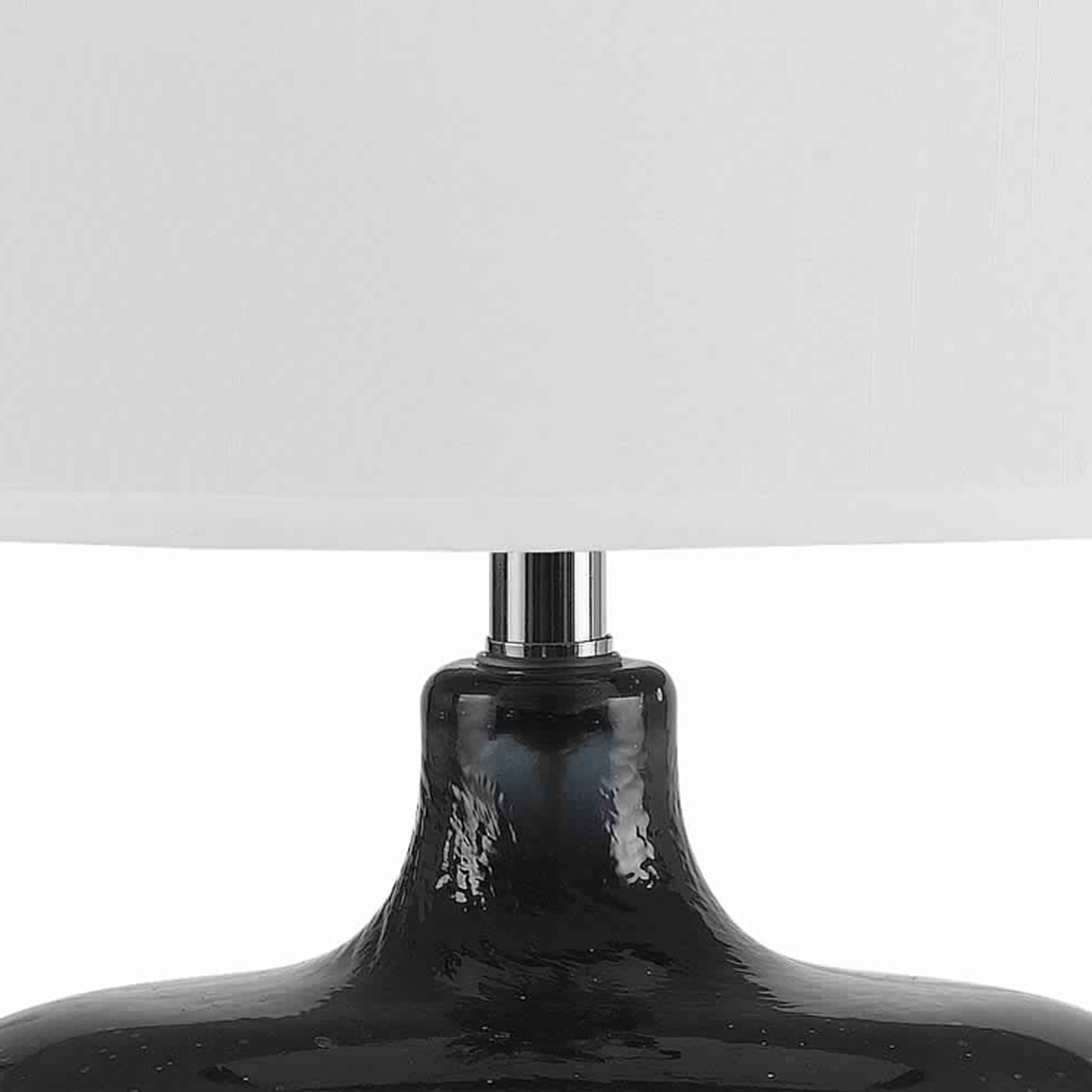 Benjara Glass Body Table Lamp With Drum Shade And Bubble Design, Blue And White