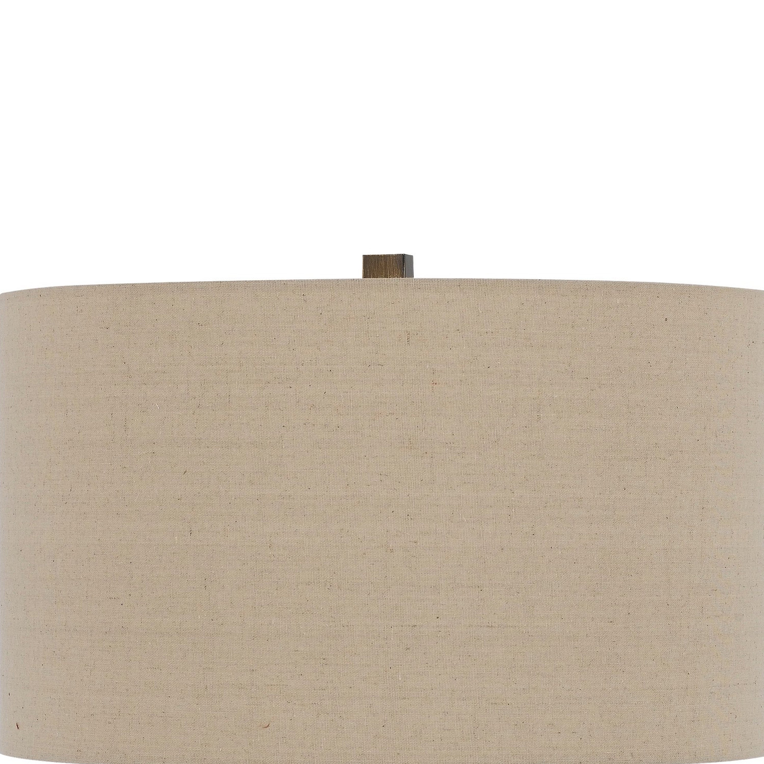 Benjara Metal Tripod Base Table Lamp with Fabric Drum Shade, Bronze And Beige