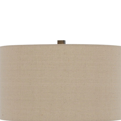 Benjara Metal Tripod Base Table Lamp with Fabric Drum Shade, Bronze And Beige