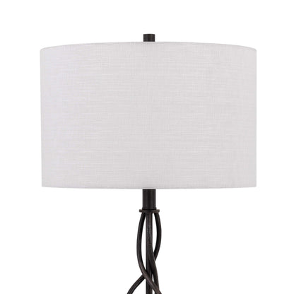 Benjara Round Fabric Shade Table Lamp, Metal Spiral Base, White, Textured Bronze