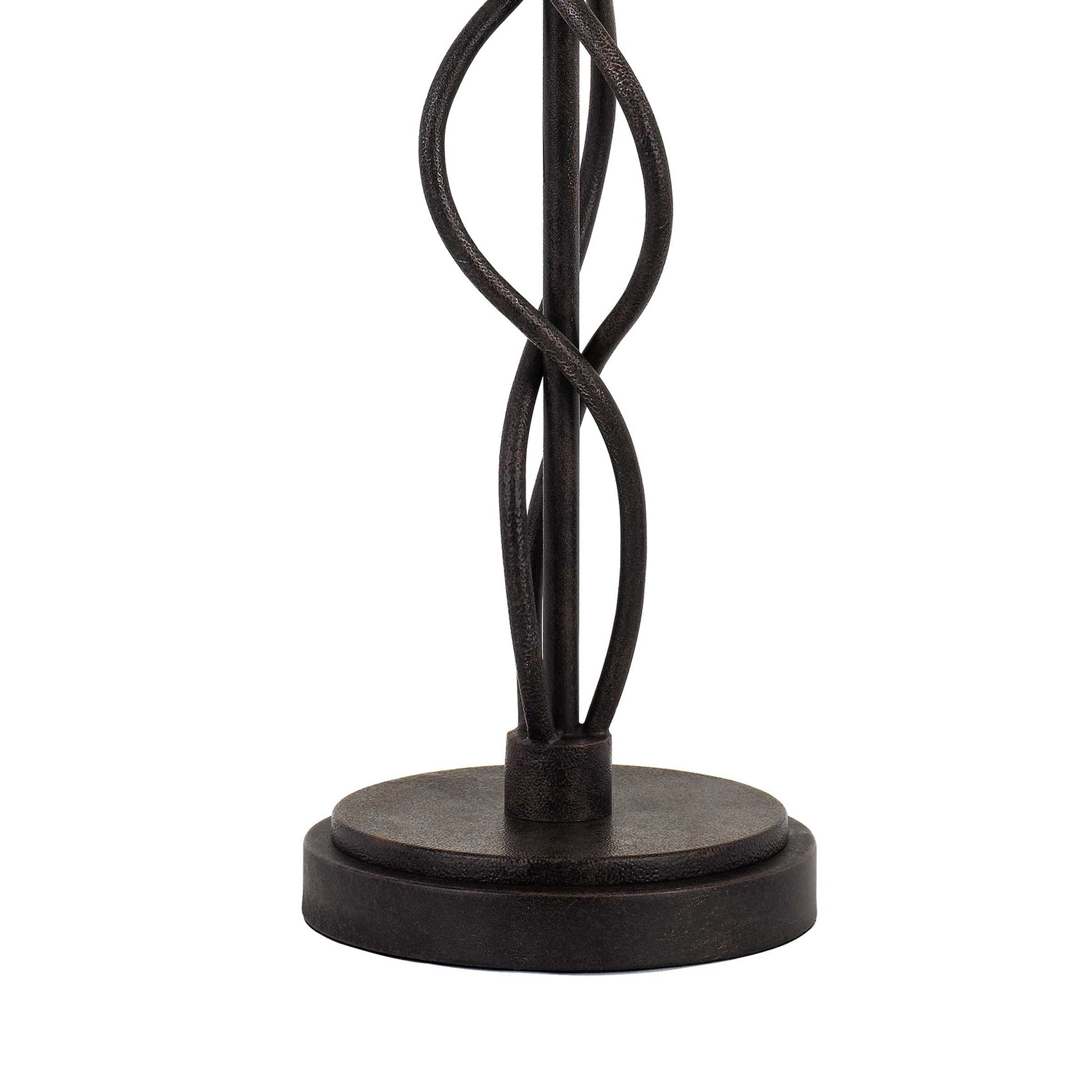 Benjara Round Fabric Shade Table Lamp, Metal Spiral Base, White, Textured Bronze