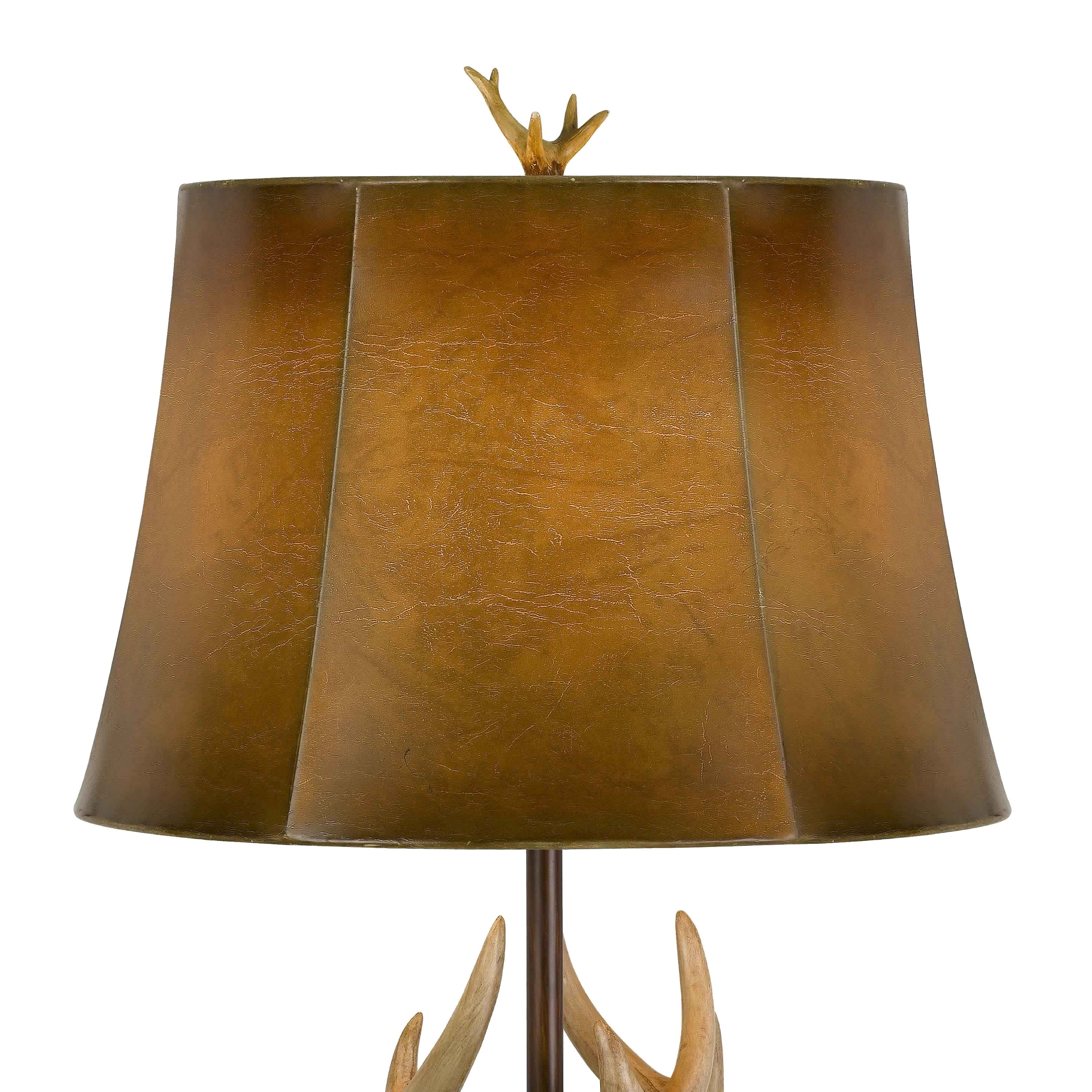 Benjara 150 Watt Leatherette Shade Table Lamp with Antler Polyresin Base, Brown