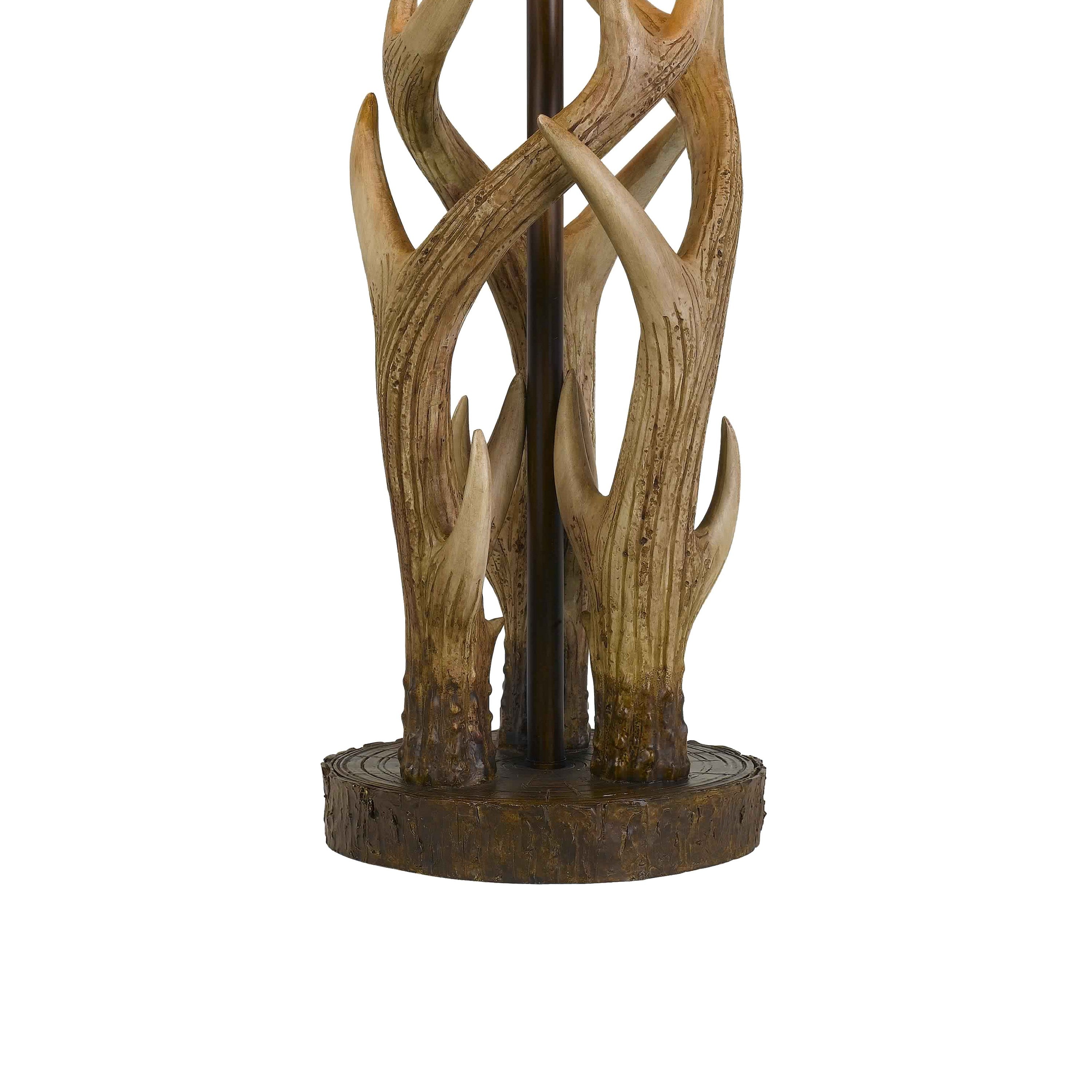 Benjara 150 Watt Leatherette Shade Table Lamp with Antler Polyresin Base, Brown
