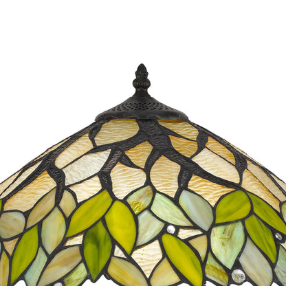 Benjara 2 Bulb Tiffany Table Lamp with Leaf Design Glass Shade, Multicolor