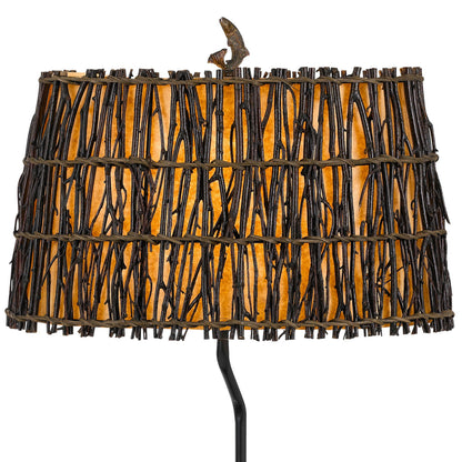 Benjara 150W 3 Way Bear Canoe Table Lamp with Oval Wicker Shade, Antique Bronze