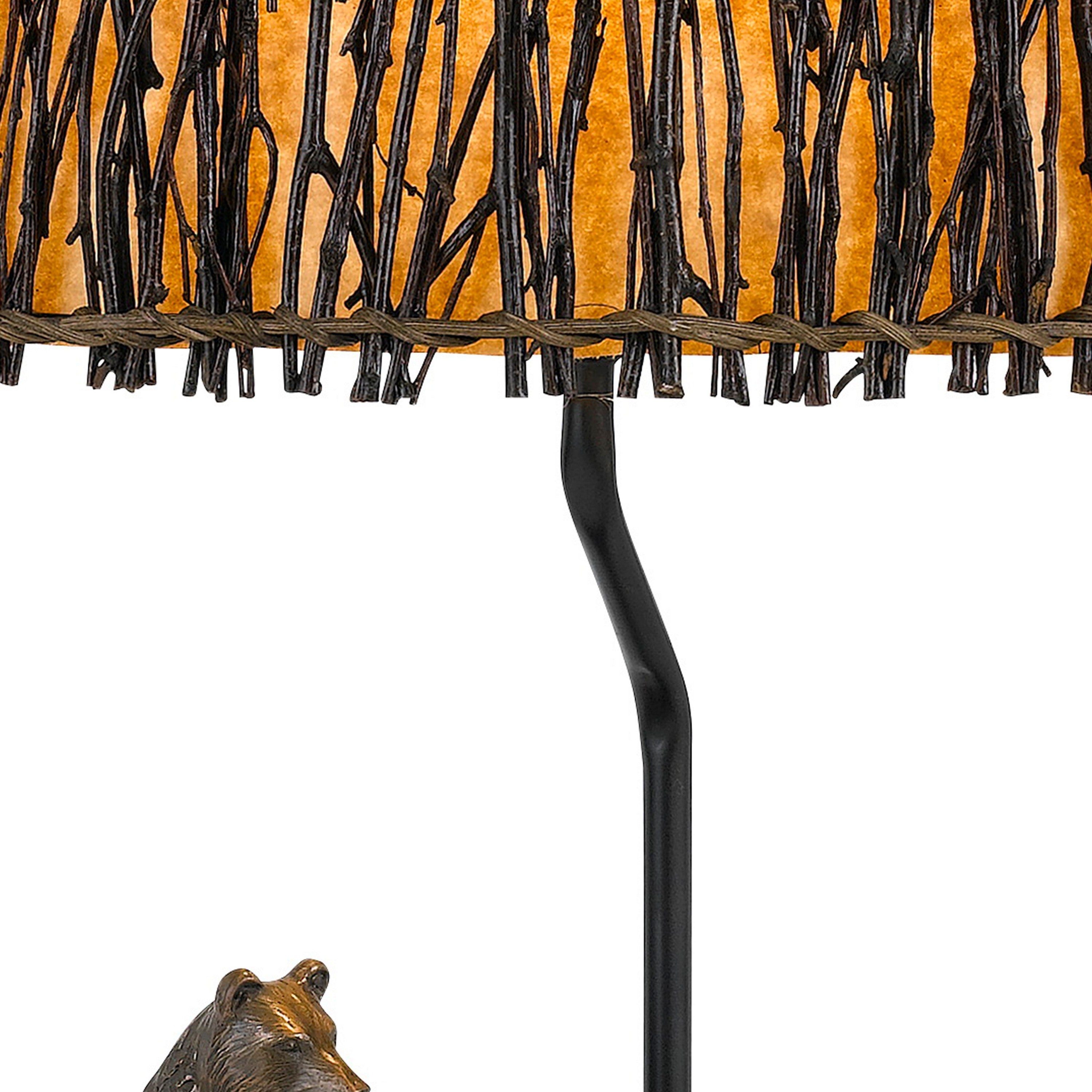Benjara 150W 3 Way Bear Canoe Table Lamp with Oval Wicker Shade, Antique Bronze