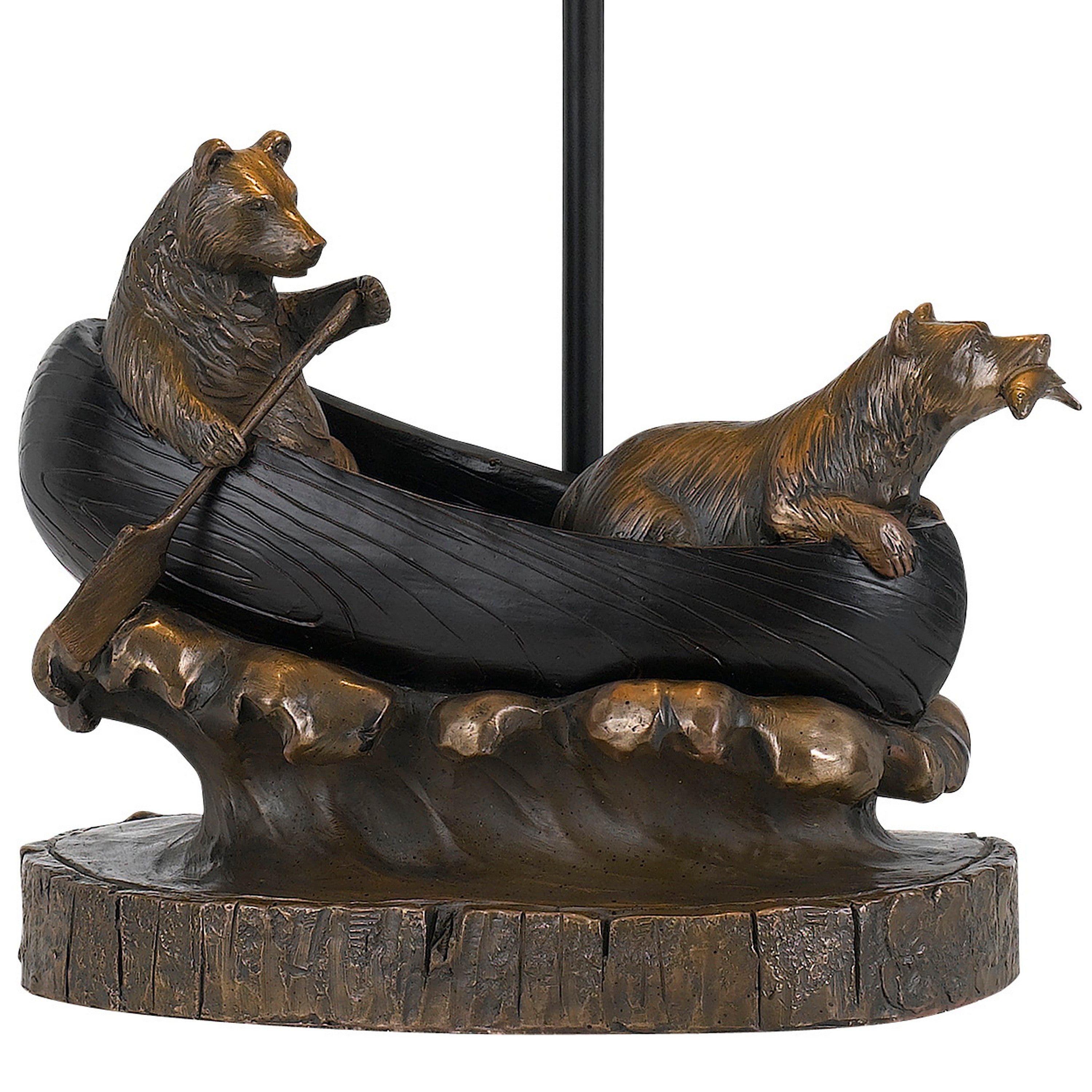 Benjara 150W 3 Way Bear Canoe Table Lamp with Oval Wicker Shade, Antique Bronze