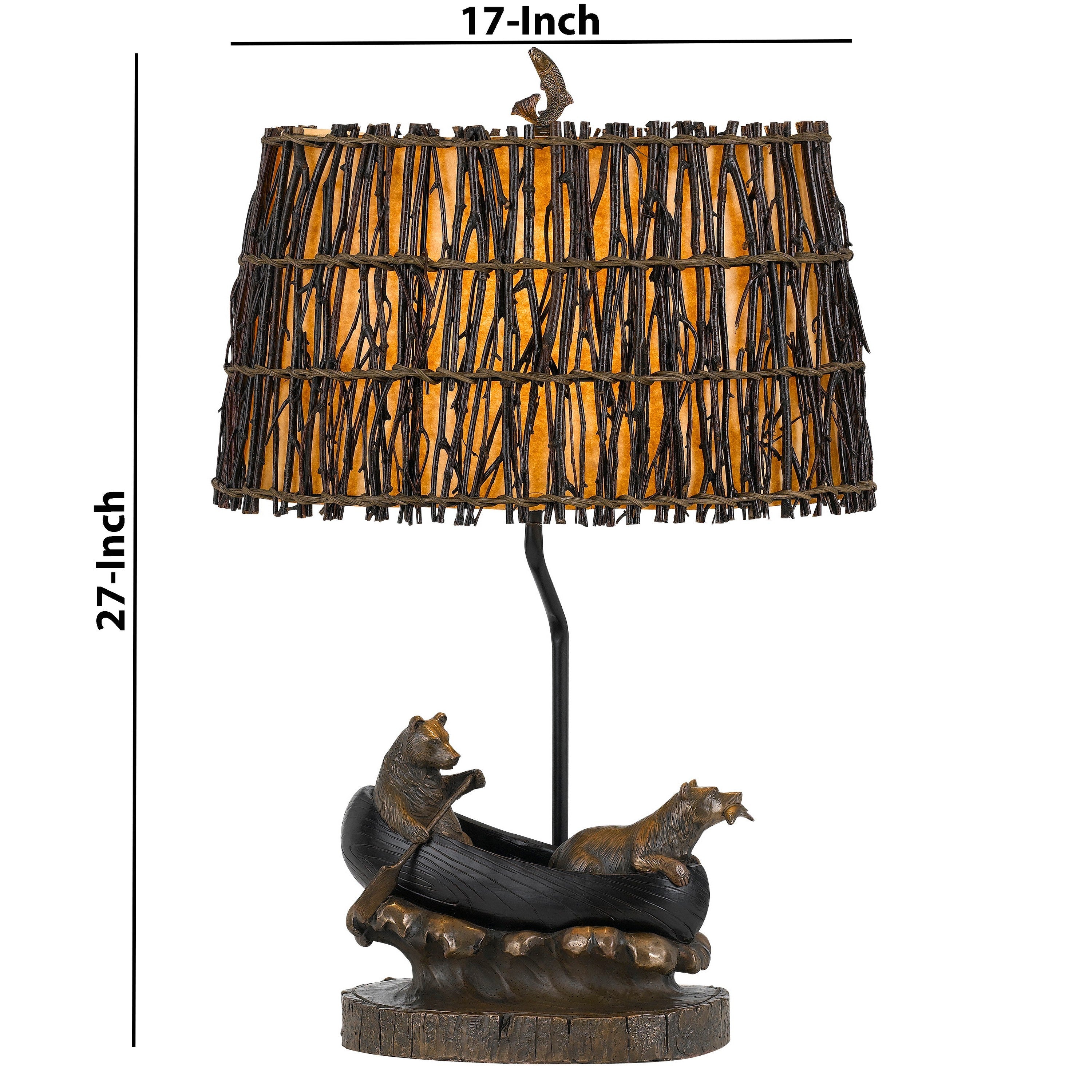 Benjara 150W 3 Way Bear Canoe Table Lamp with Oval Wicker Shade, Antique Bronze